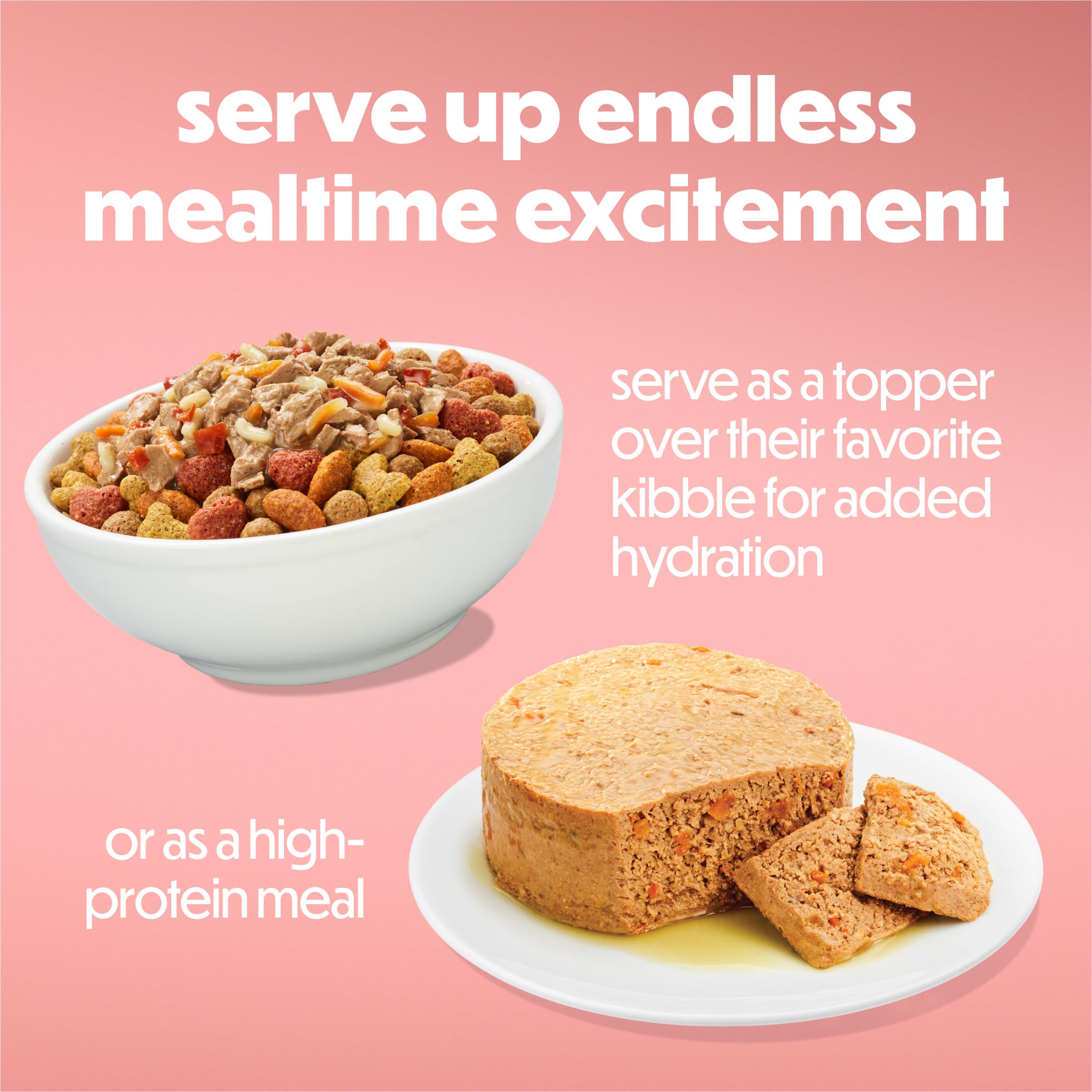 Beneful servi seul ou en topping sur croquettes pour hydratation.