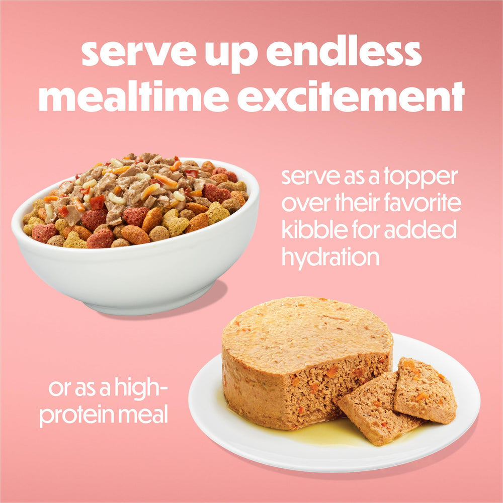Beneful servi seul ou en topping sur croquettes pour hydratation.