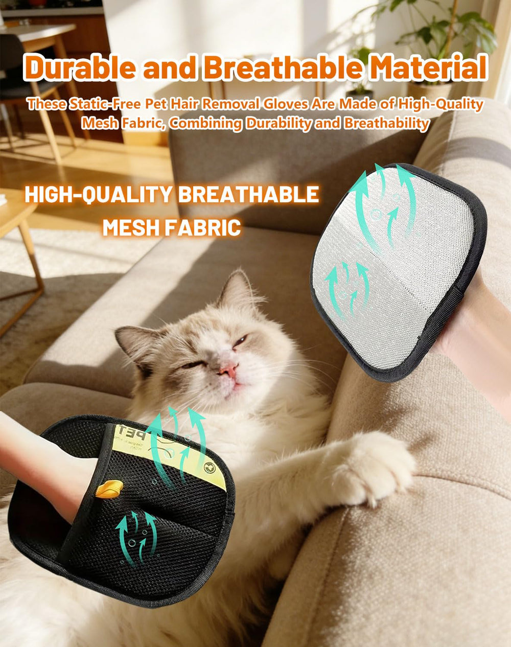 Gants BEOWUI: poils faciles à enlever sur canapé et tapis.