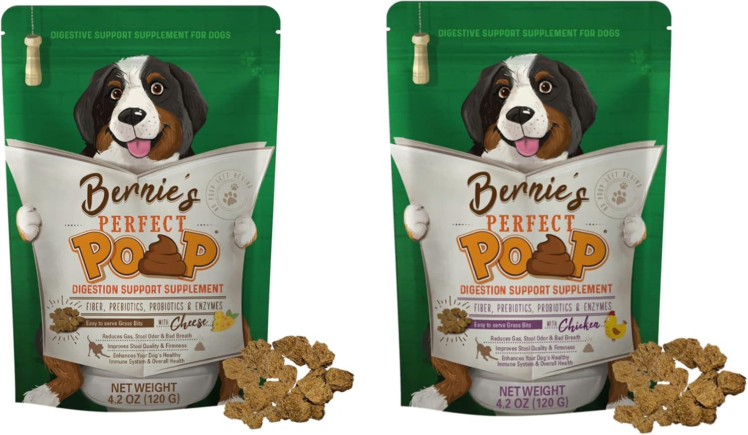 Bernie's Digestion sachet cheddar ouvert, fibres naturelles soutenant la digestion.