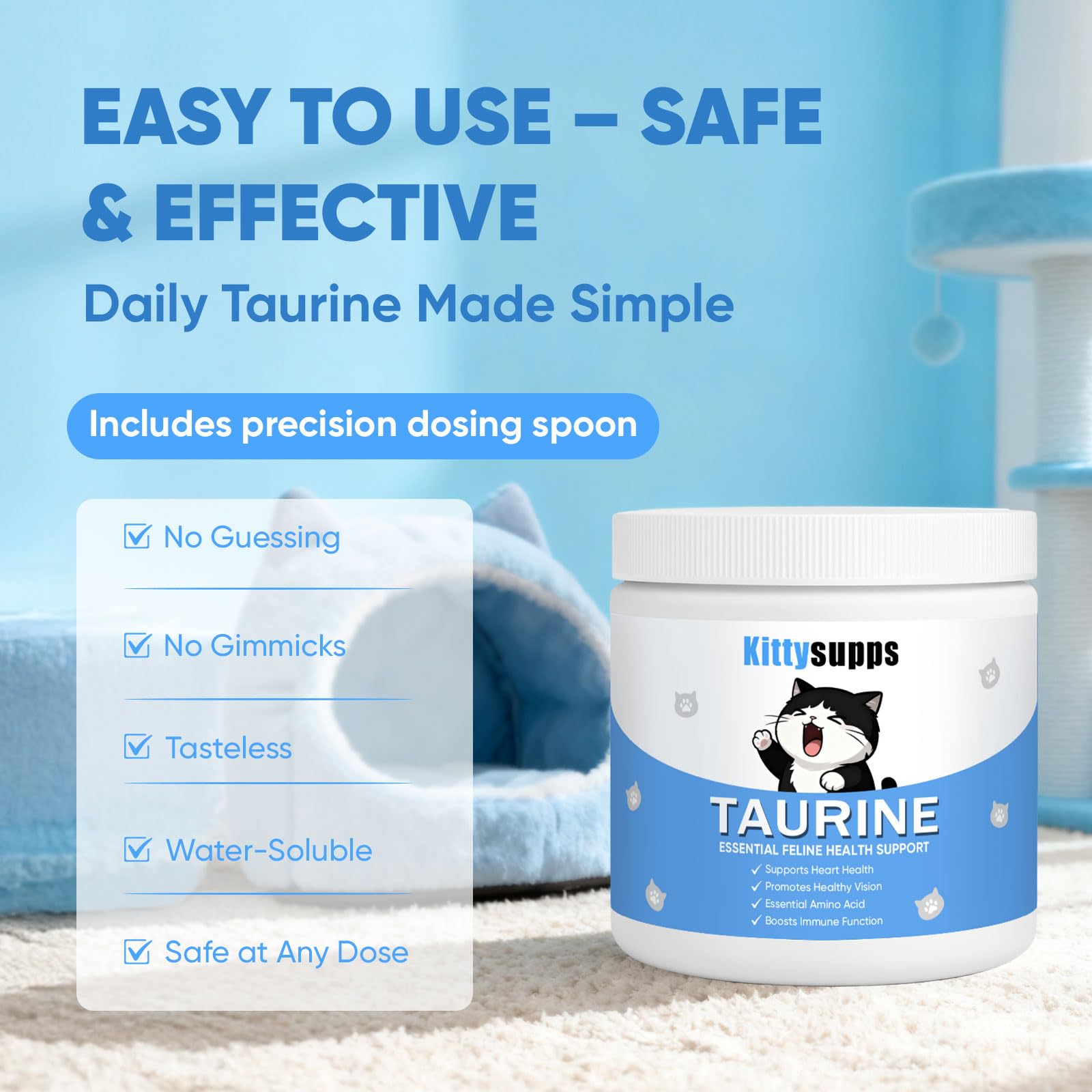 Chat actif après l’utilisation de KittySupps Taurine BERSEG.
