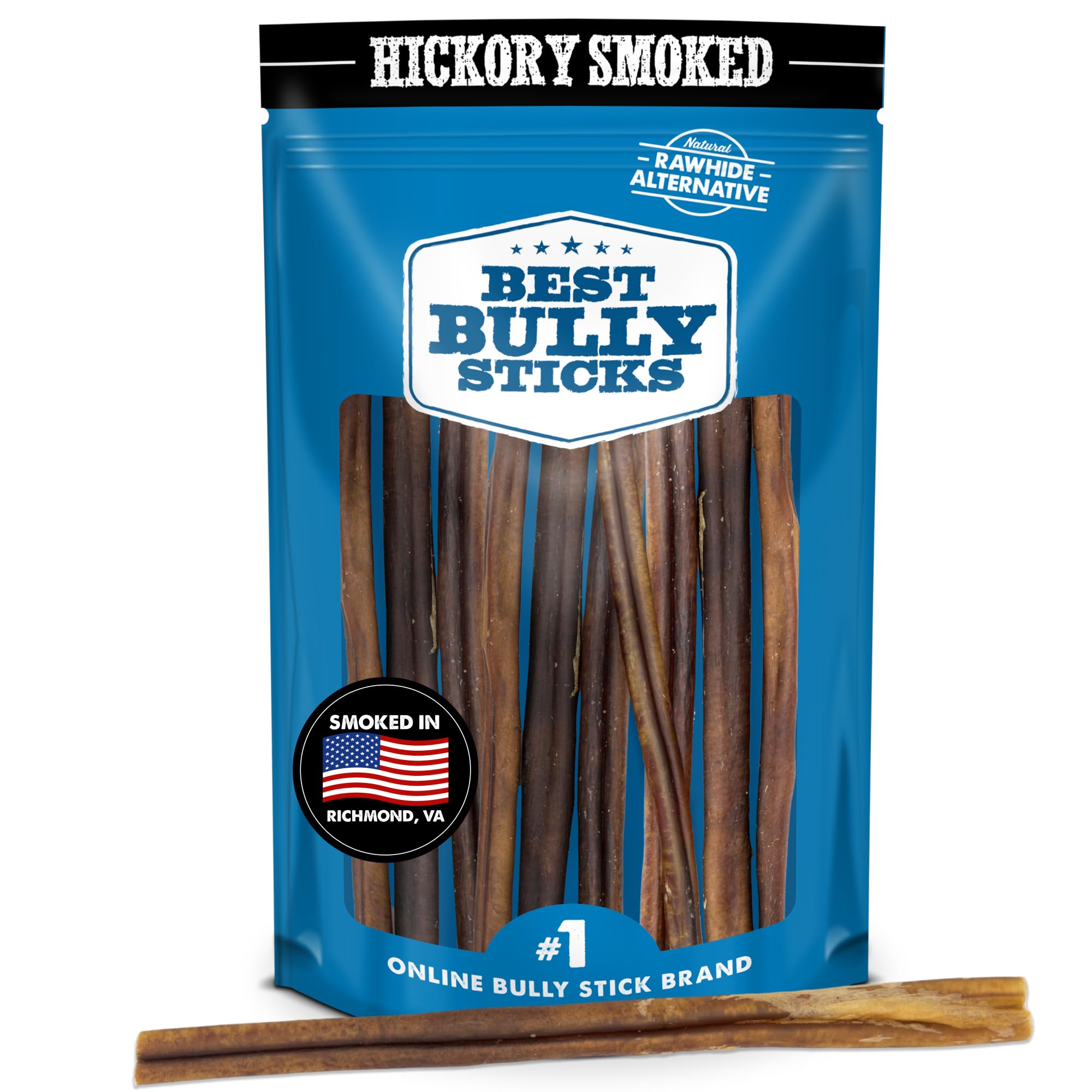 Best Bully Sticks bâtonnets boeuf fumé au hickory, texture épaisse pour mâcher durable