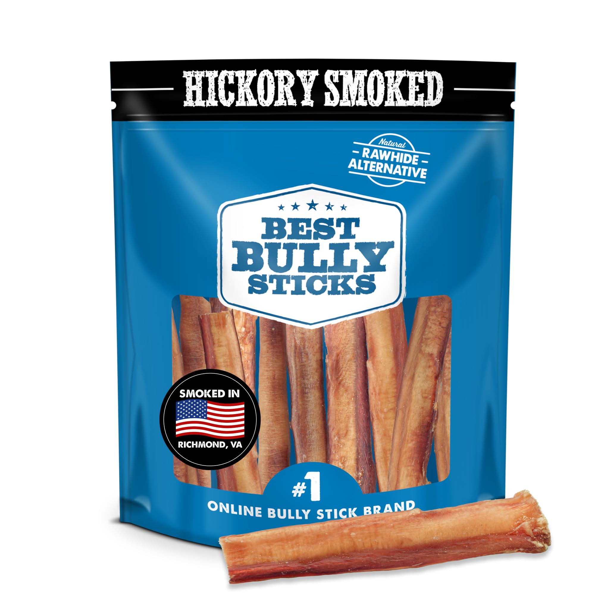 Best Bully Sticks, bâtonnet boeuf fumé Hickory, 6 pouces, 10 pièces, goût fumé apprécié.