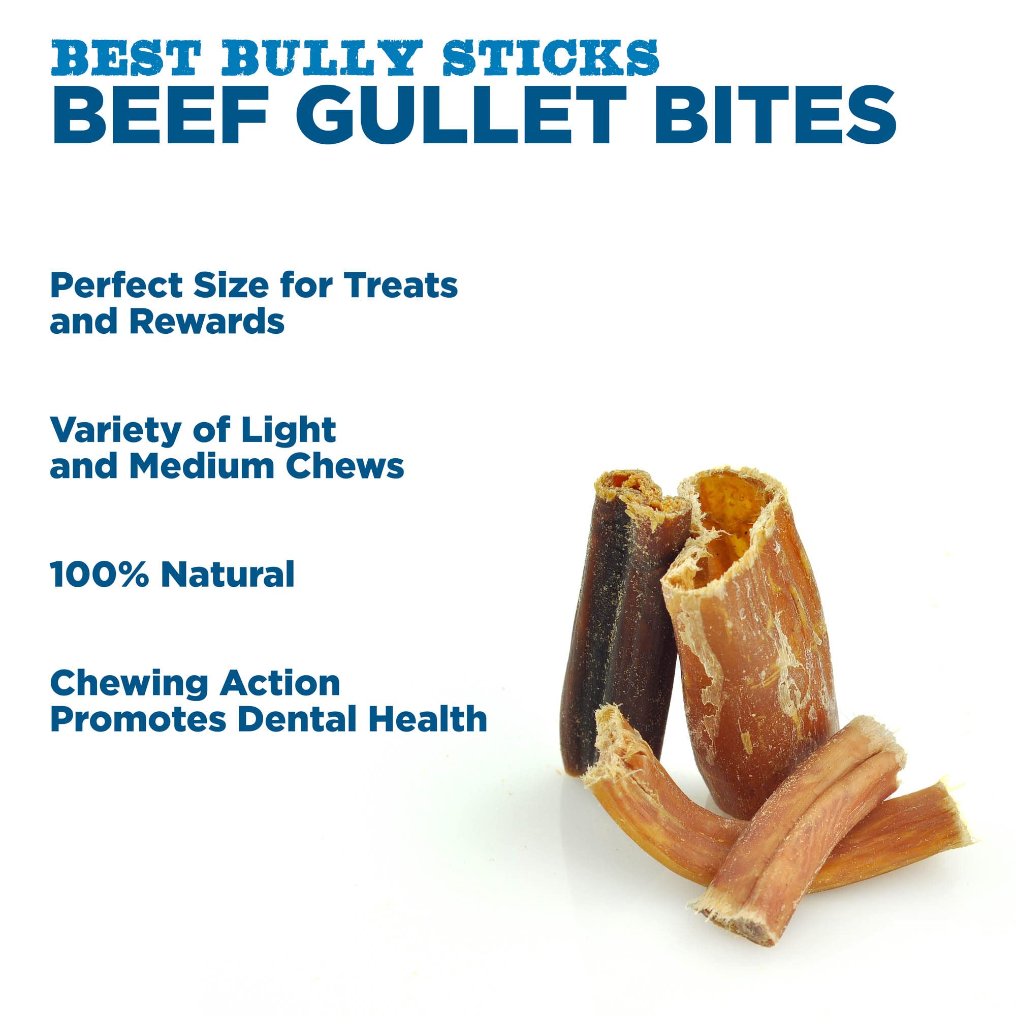 Best Bully Sticks gosier-boeuf-morceaux sans additifs, croquant et facilement digestible.