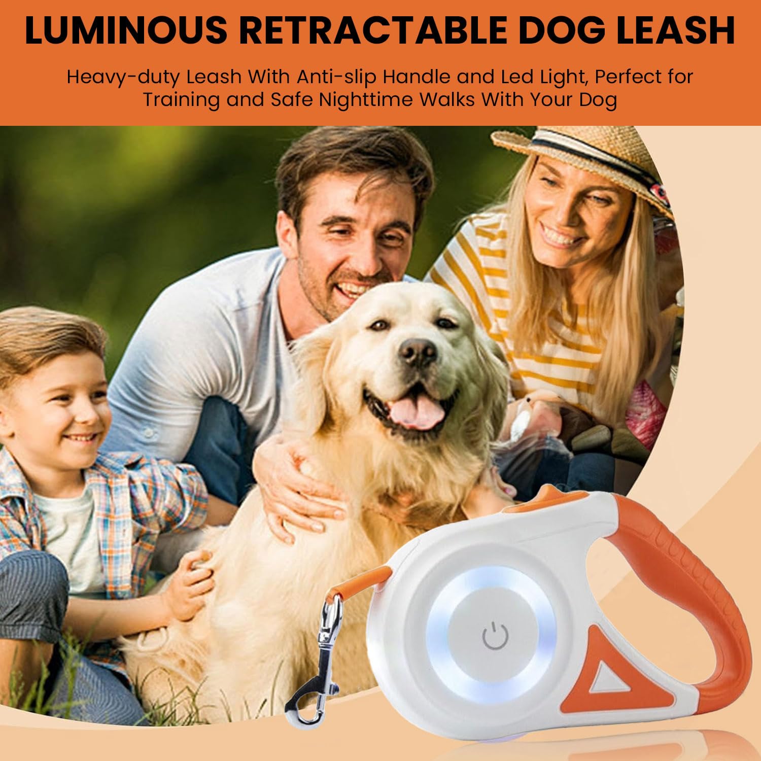 Laise rétractable à 360° sans enchevêtrement pour promenades fluides en orange