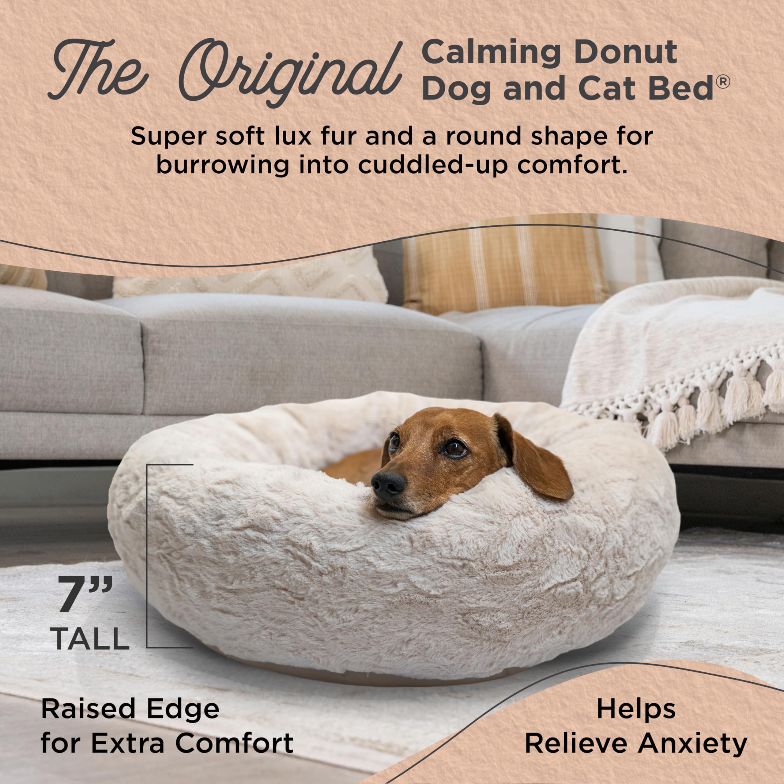 Best Friends by Sheri nid-donut-chien-luxe-fourrure-oyster-23x23: confort douillet pour petits chiens.