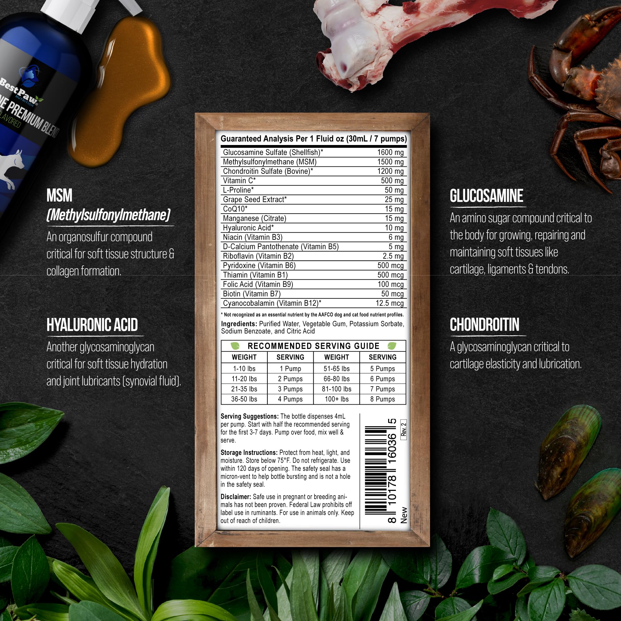 Best Paw Nutrition glucosamine liquide bouteille 32oz pour usage quotidien.