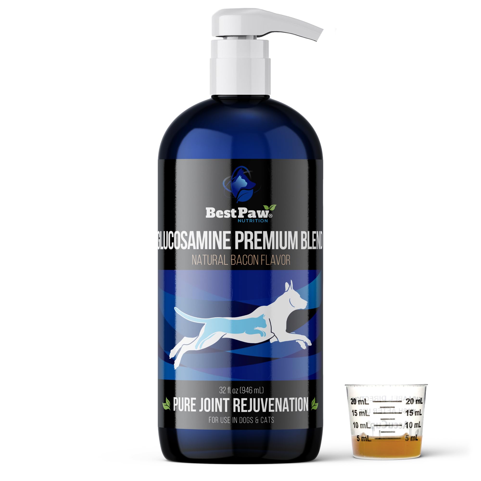 Best Paw Nutrition glucosamine liquide dans une bouteille avec pompe, dosage facile.