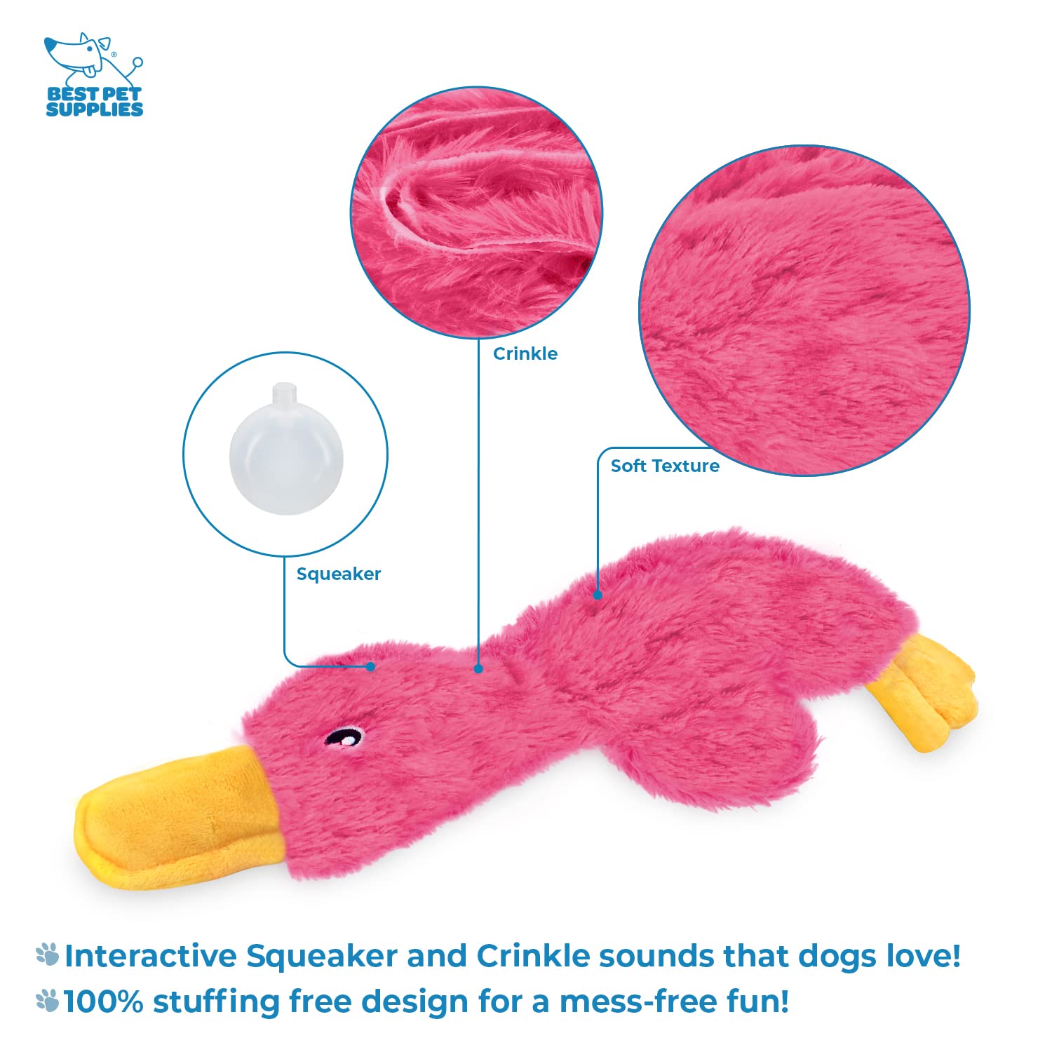 Best Pet Supplies corps canard crissement rose clair, tissu renforcé prêt à mâcher