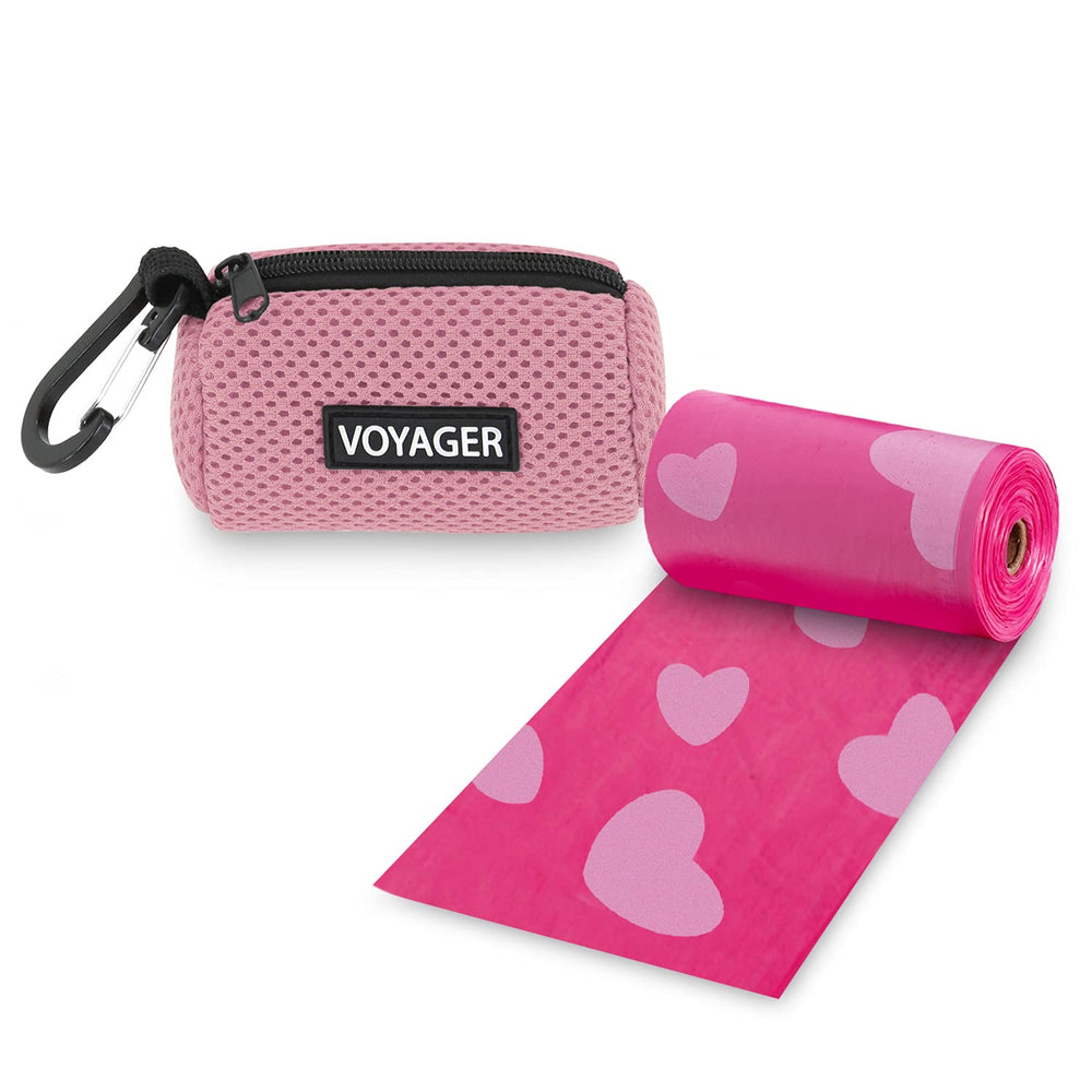 Best Pet Supplies distributeur sacs crottes rose sur laisse, pratique et propre.