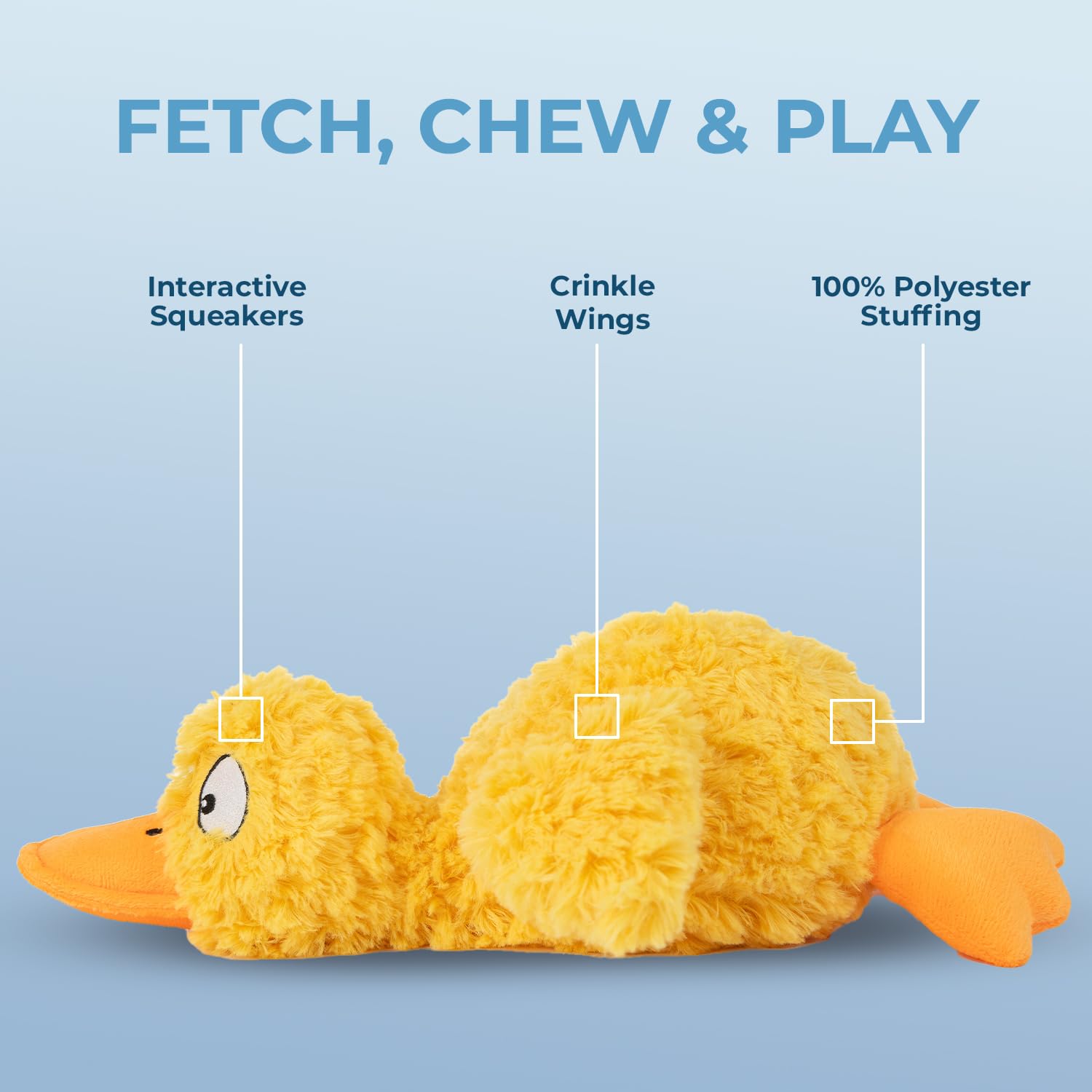 Best Pet Supplies Ducky Doodle jaune peluche douce : rembourrage confortable pour câlins sans agresser les dents.