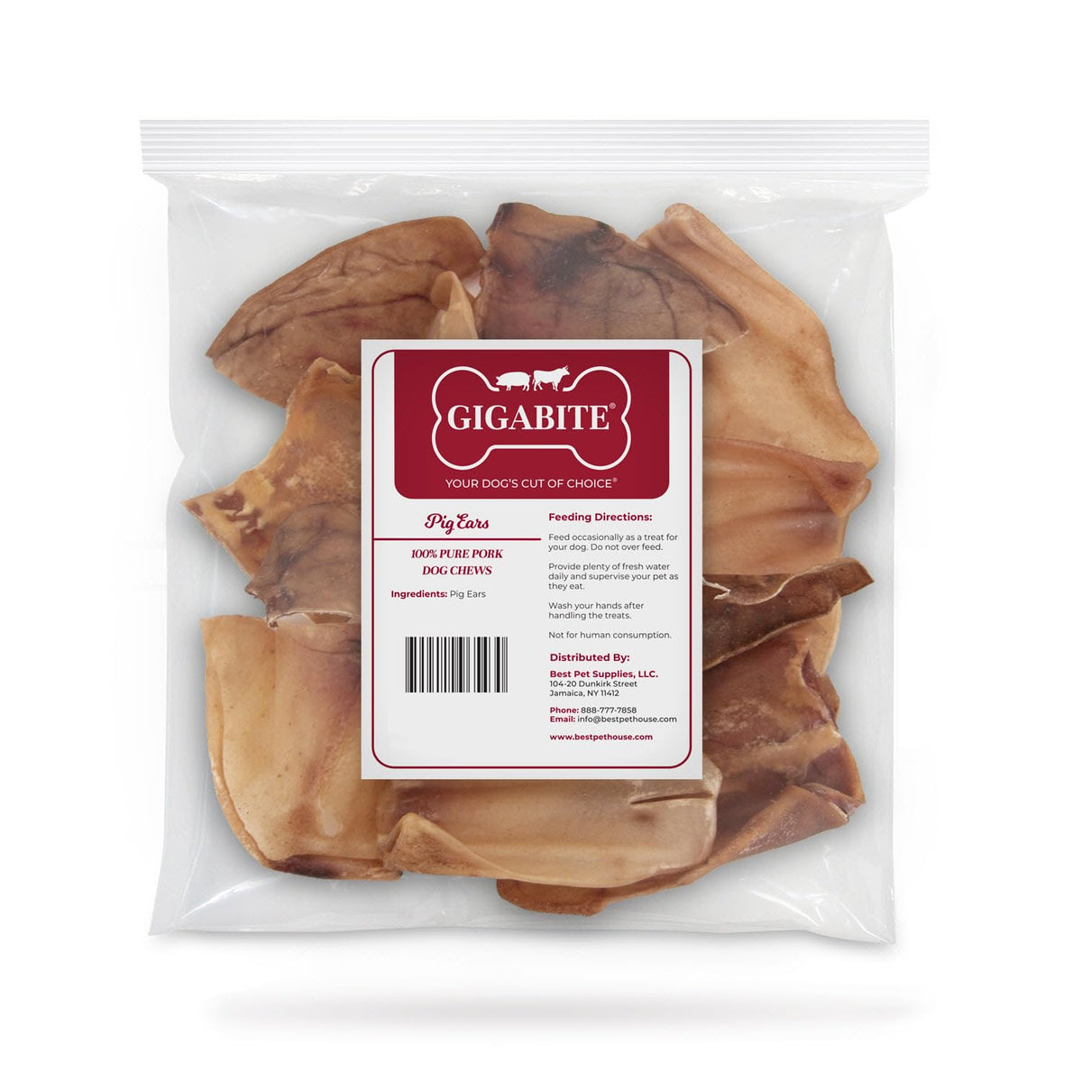 Best Pet Supplies GigaBite: oreilles de porc entières pour chiens actifs, mastication naturelle.