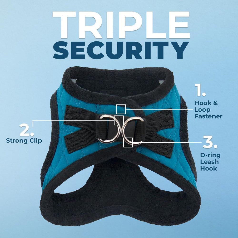 Harnais plush turquoise Best Pet Supplies avec ouverture facile et clip pour enfiler rapidement.