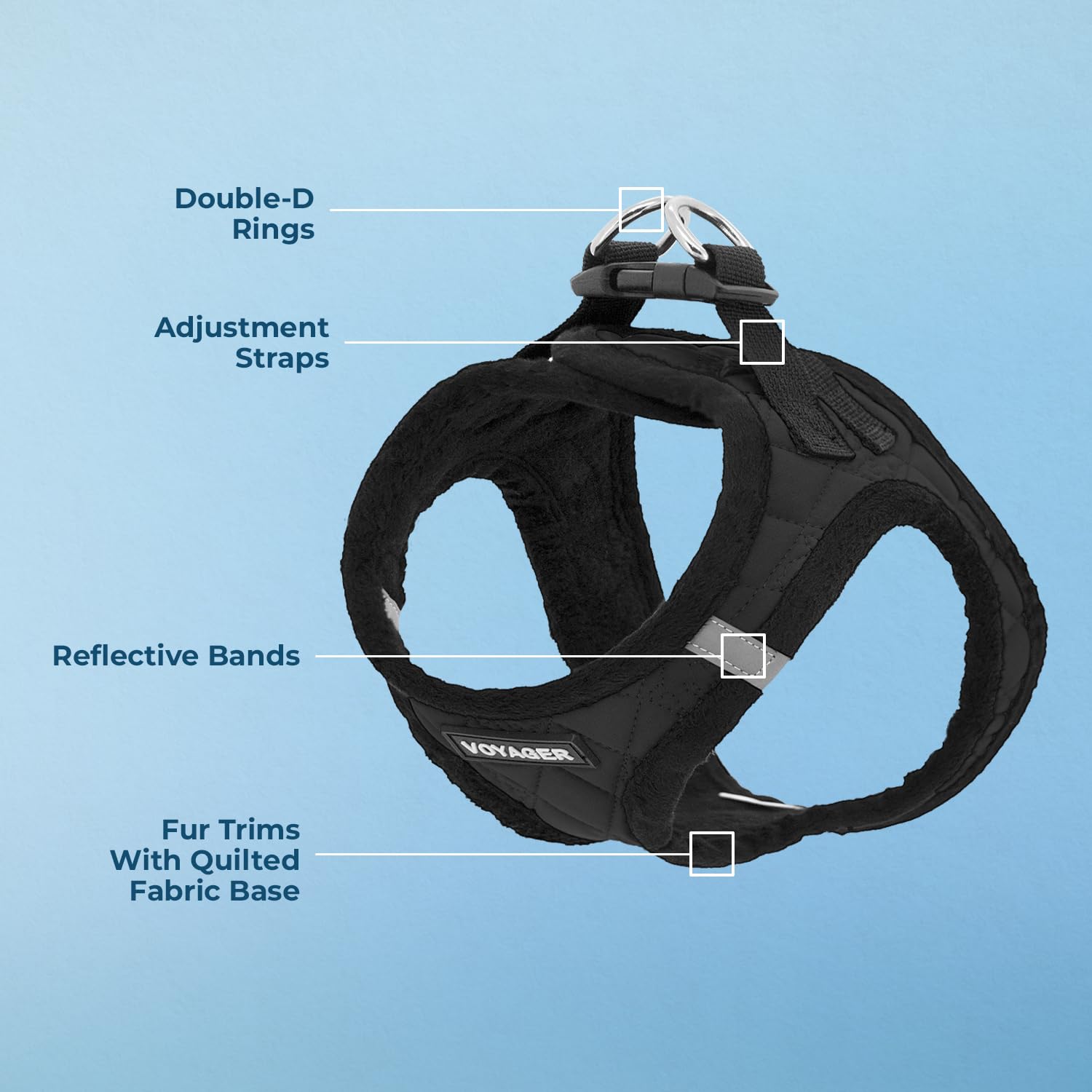 Best Pet Supplies harnais sécurité triple: Velcro, boucle et doubles anneaux pour plus de fiabilité.