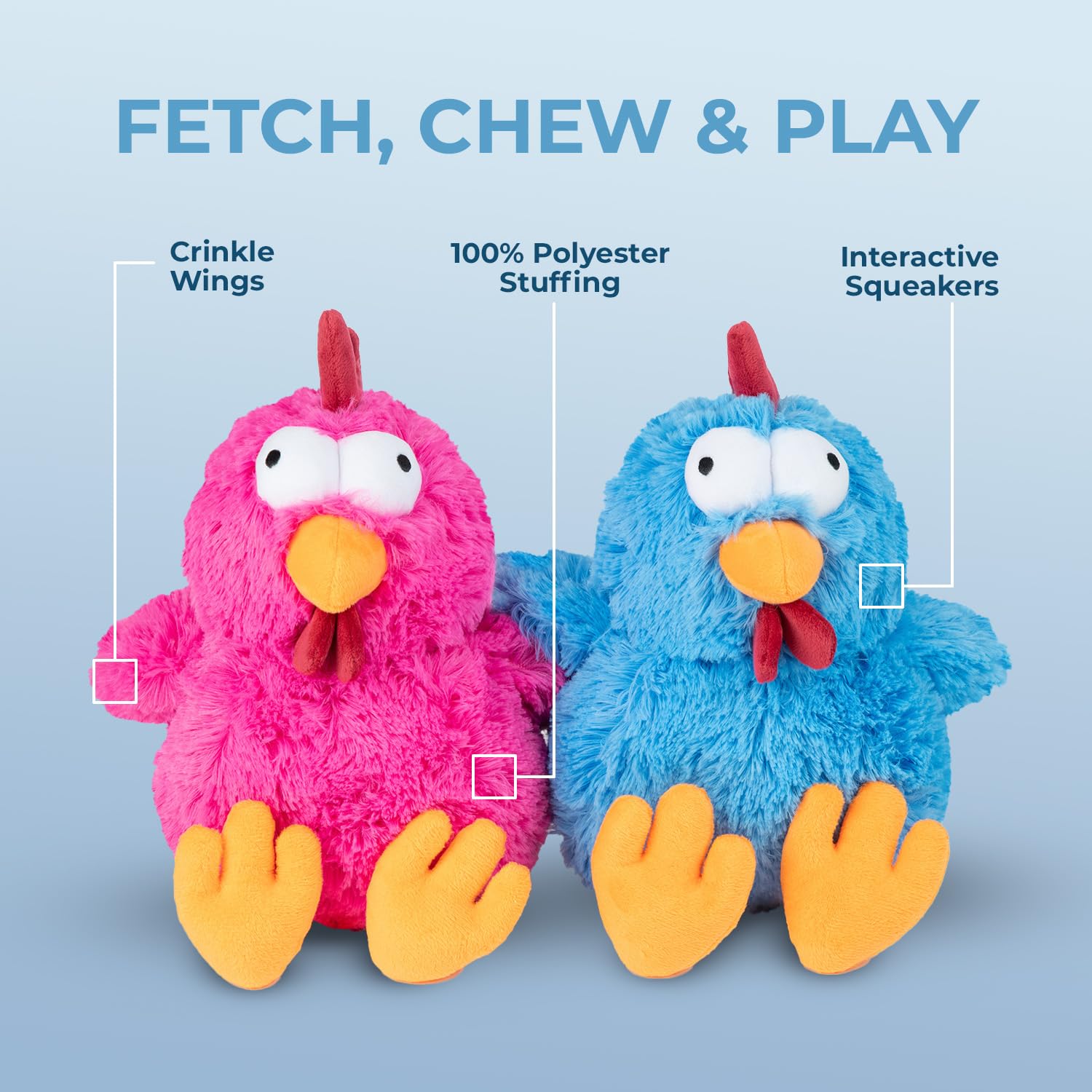Best Pet Supplies Cluck bleu peluche: texture douce pour câlins et confort pendant le jeu