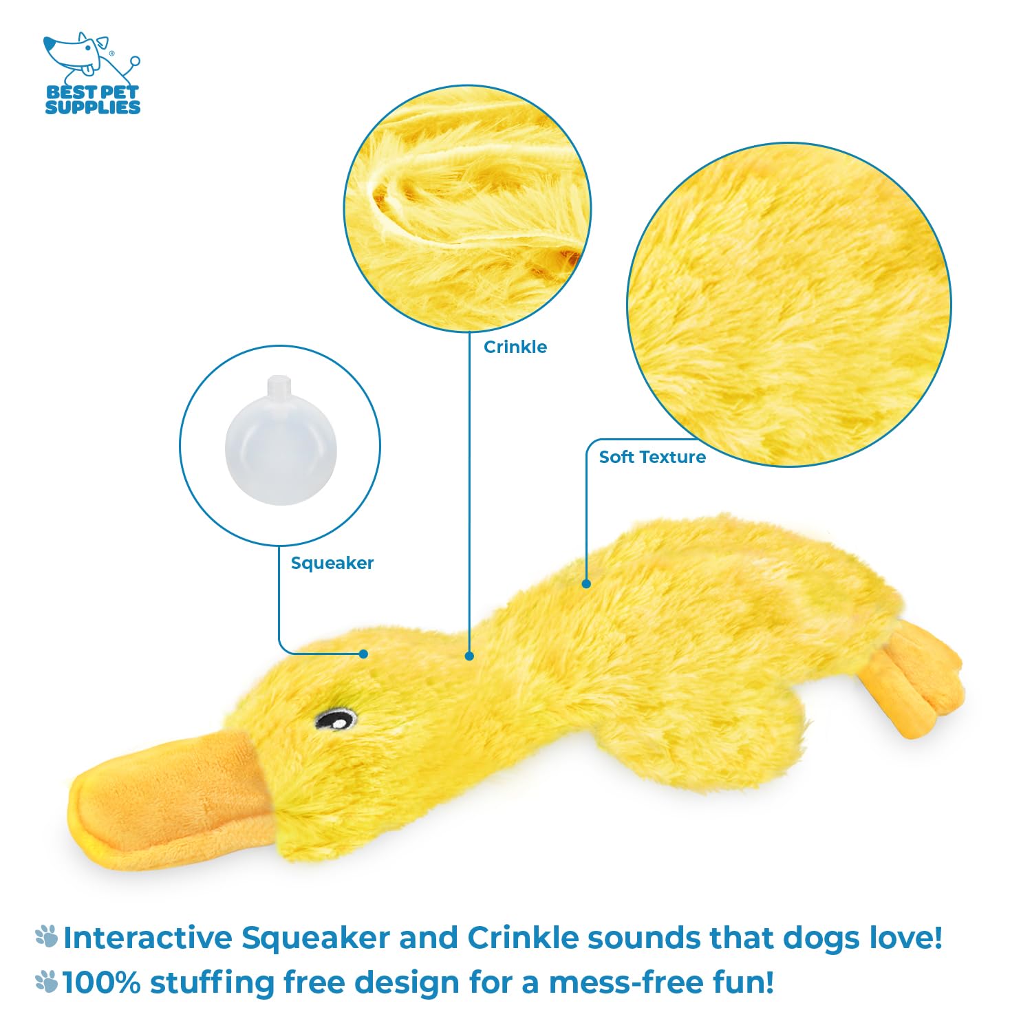 Best Pet Supplies jouet sans rembourrage – canard jaune grand, coutures renforcées et durable