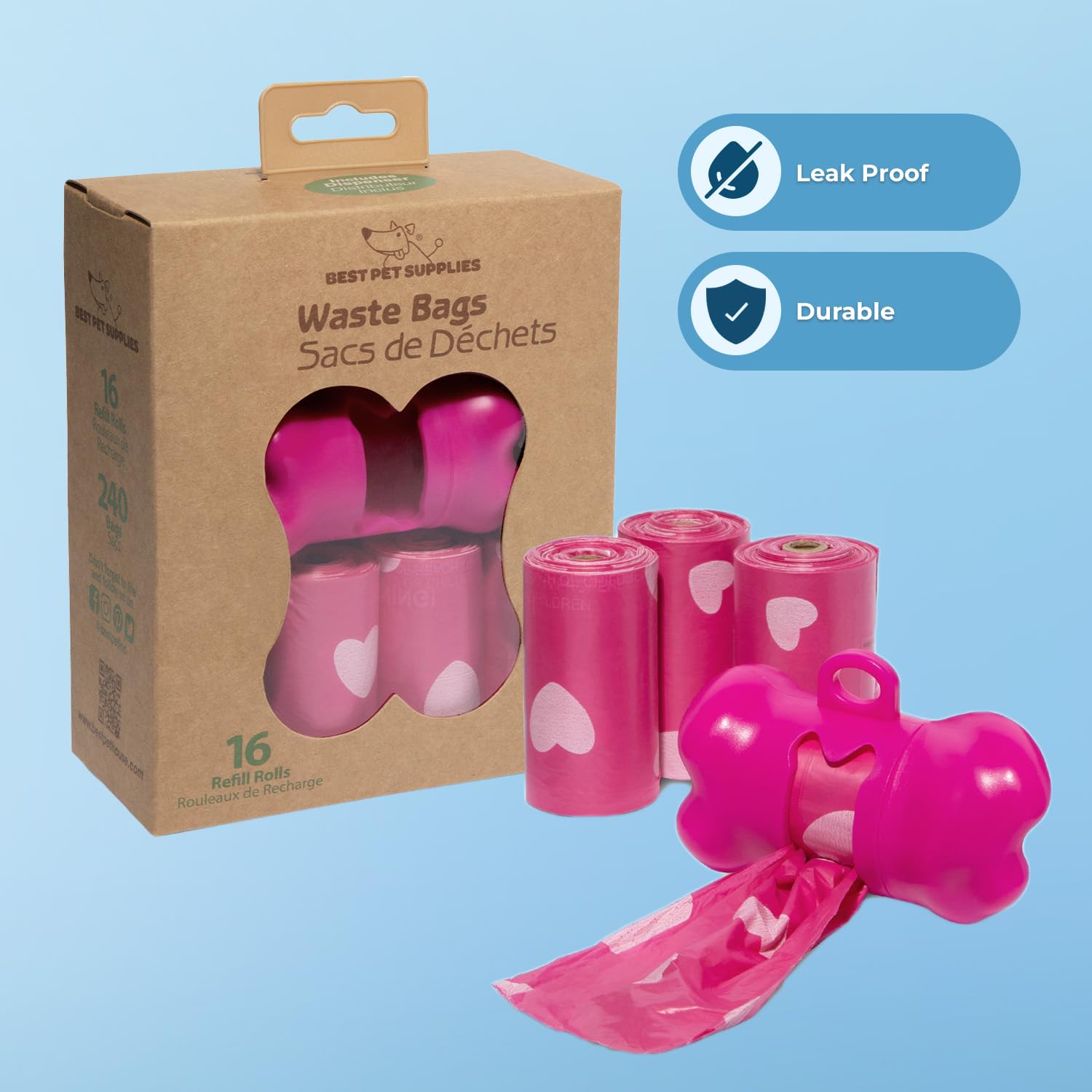 Best Pet Supplies sacs crottes épais et résistants, adaptés à toutes les tailles de chien.