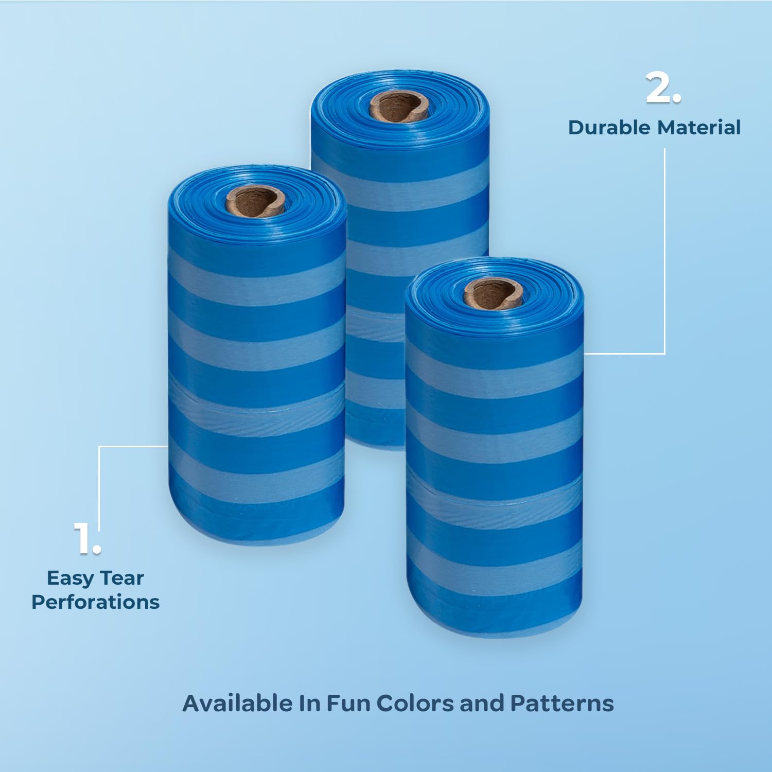 Best Pet Supplies sacs bleu rayé épais et résistants pour un nettoyage rapide.