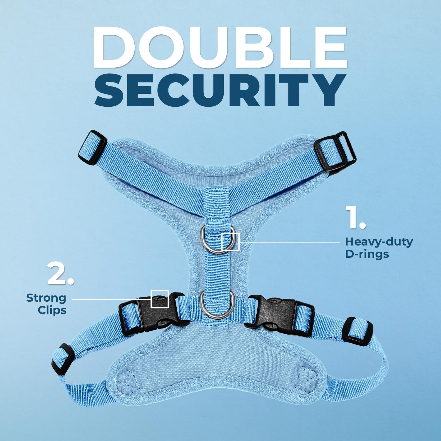 Harnais Voyager ajustable en bleu clair, confort personnalisé pour votre animal.