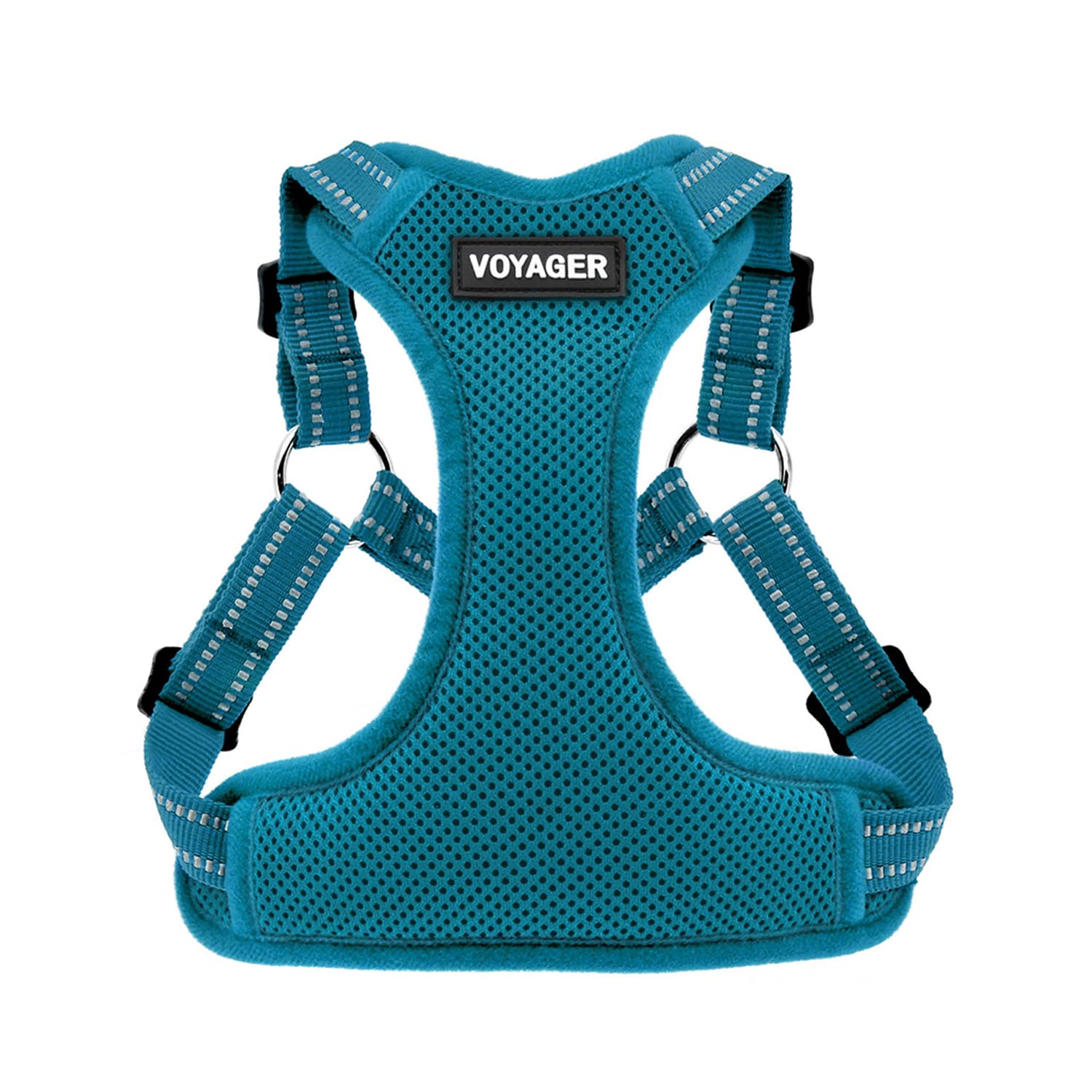 Harnais Voyager Best Pet Supplies en mesh turquoise, entrée facile pour chien.