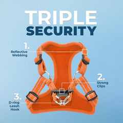 Harnais Voyager orange en maille, confort respirant pour les balades.