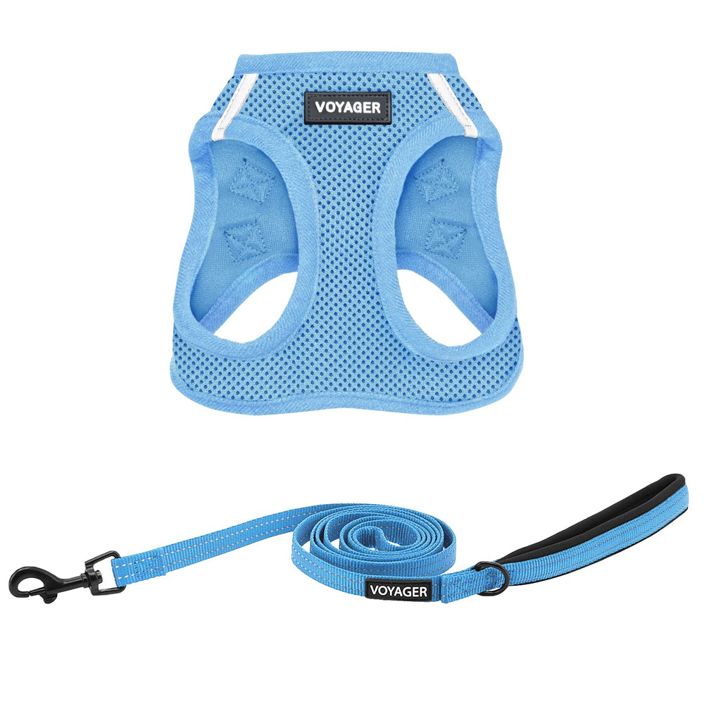 Best Pet Supplies Voyager harnais en maille aérée bleu, parfait pour des promenades confortables.