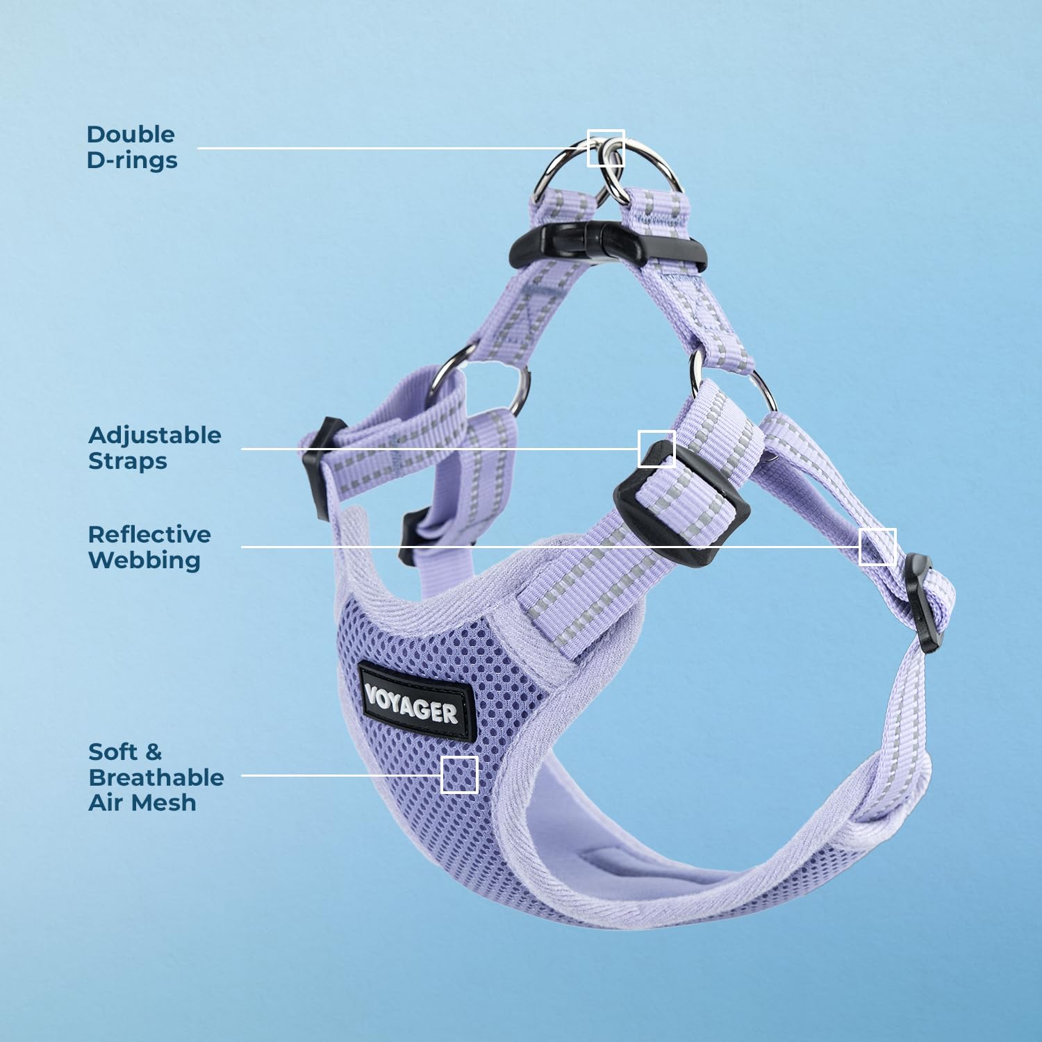 Harnais Voyager Best Pet Supplies, liseres réfléchissants 3M pour sécurité nocturne