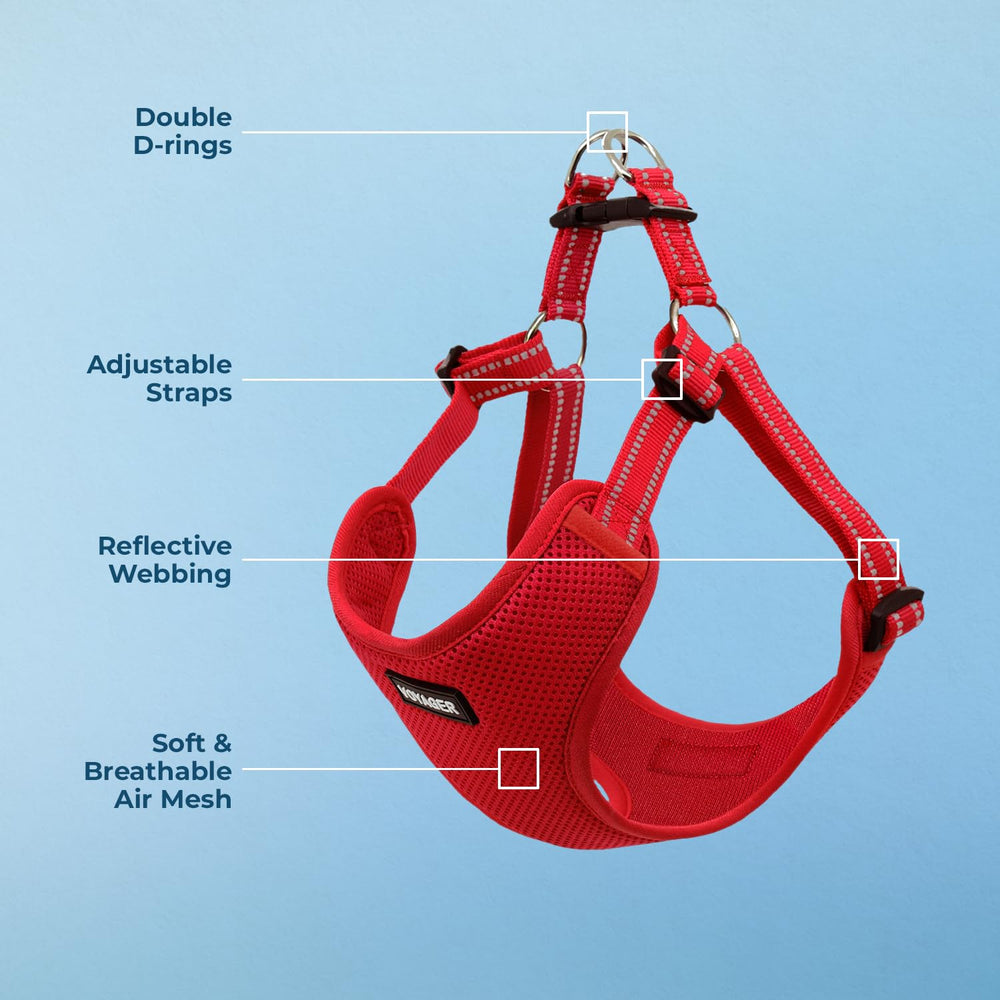 Deux points de réglage pour cou et poitrine du harnais Voyager rouge.