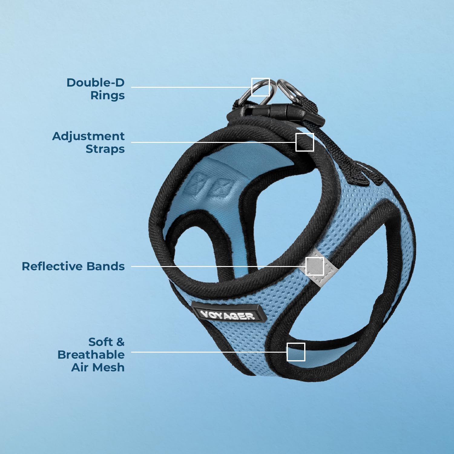 Best Pet Supplies Voyager Step-in Air Harness: anneaux en D doubles pour fixation robuste pendant les sorties.