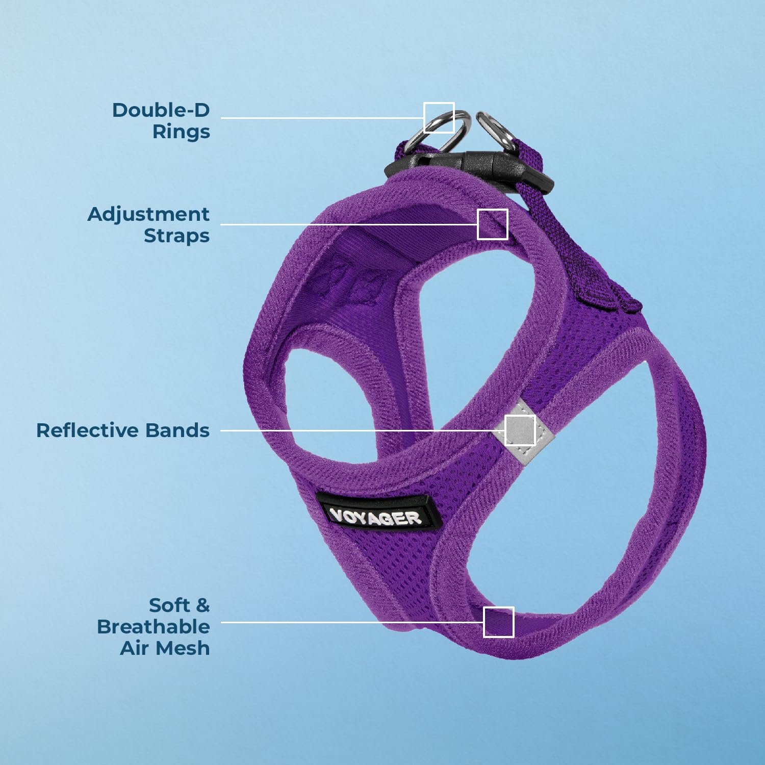 Best Pet Supplies Voyager Step-in Air Harness violet, fermeture Velcro pour enfilage rapide et sûr.