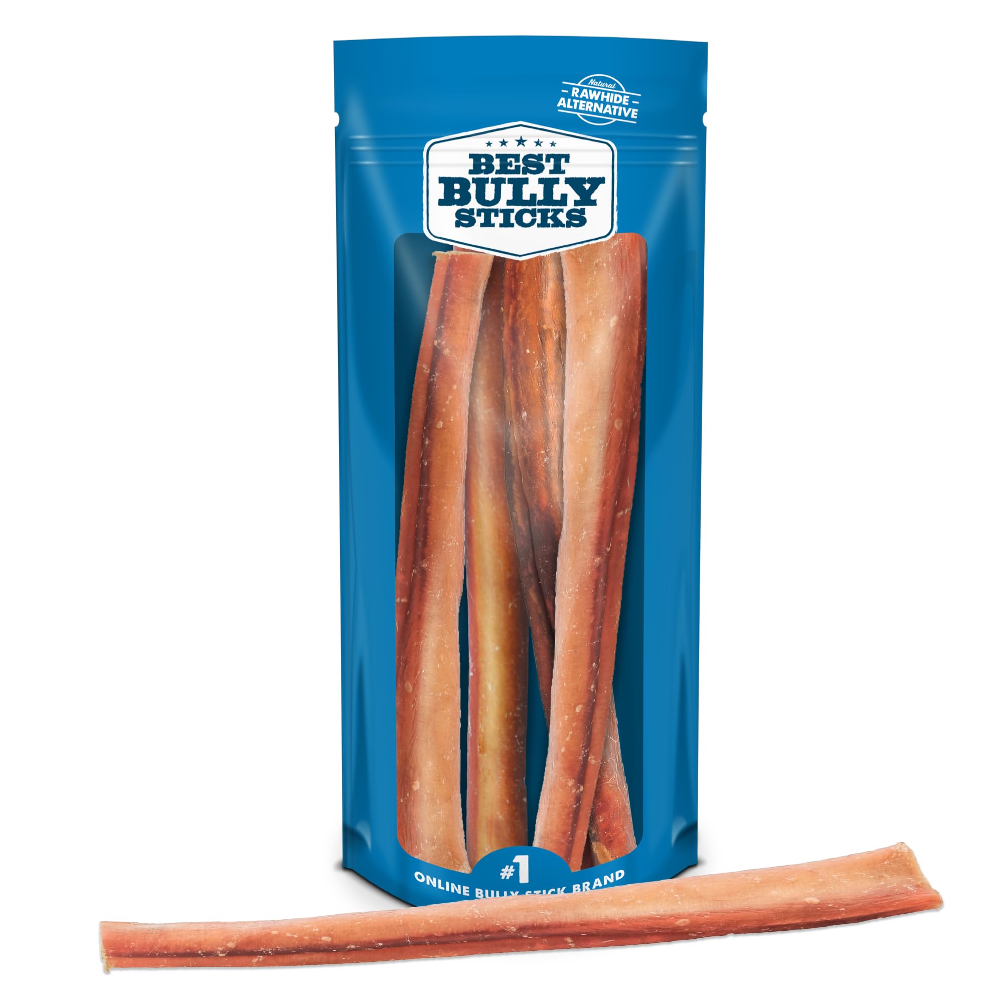 Best Bully Sticks batonnet jumbo pour grand chien, friandise naturelle et durable.