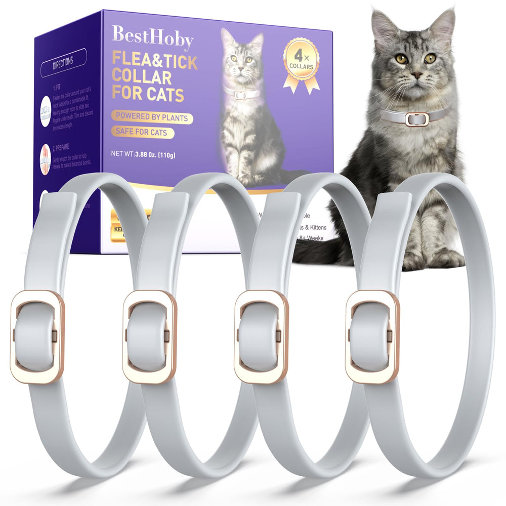 BestHoby colier chat gris sur le cou, protection naturelle contre les parasites.
