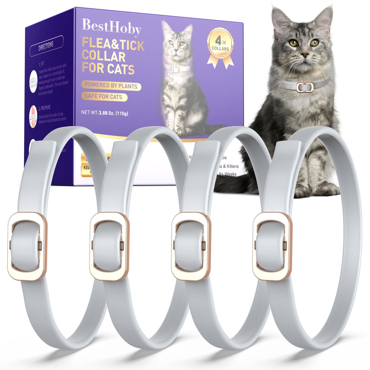 BestHoby colier chat gris sur le cou, protection naturelle contre les parasites.