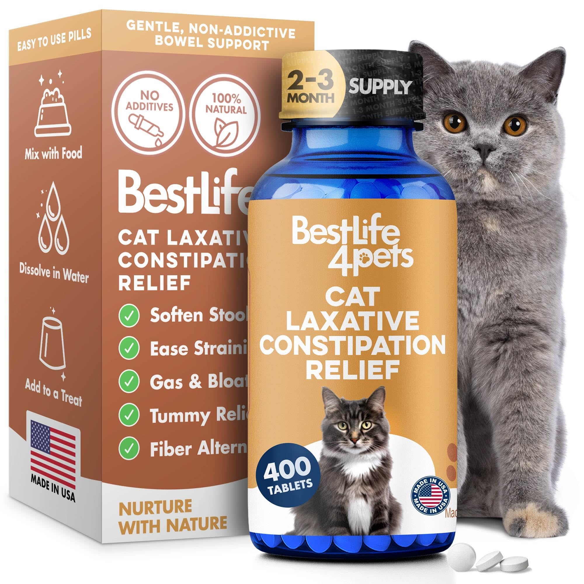 BestLife4Pets – pellets laxatif pour chat, aide à des selles plus douces.