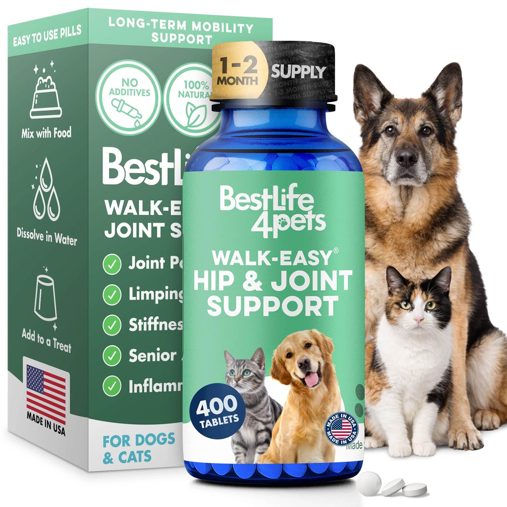 BestLife4Pets Walk-Easy – bouteille de pilules miniatures pour mobilité améliorée.