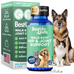 BestLife4Pets Walk-Easy – bouteille de pilules miniatures pour mobilité améliorée.