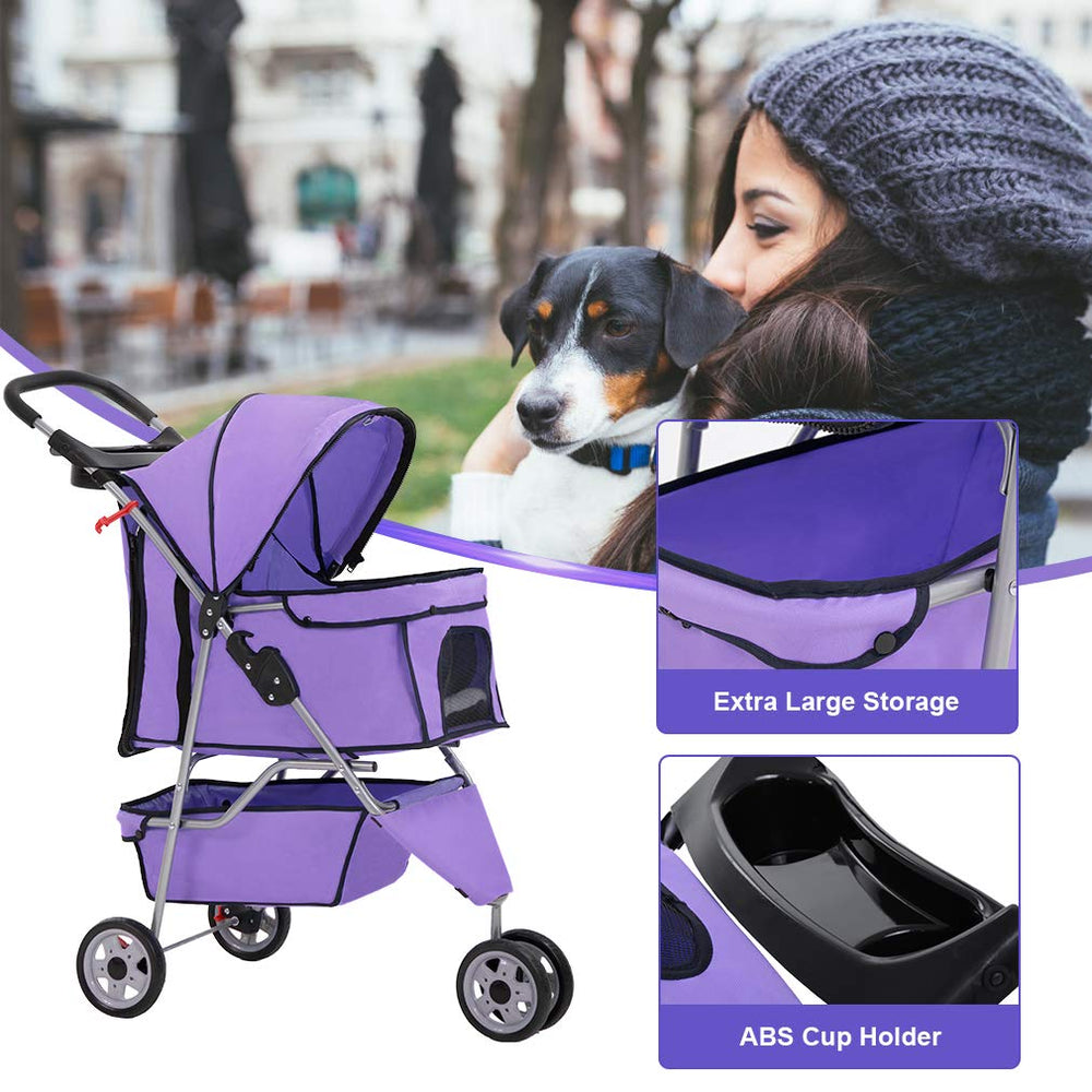 BestPet Poussette 3 Roues, porte-gobelet pratique pour trajets.