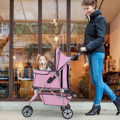 BestPet Poussette 3 Roues Rose – porte-bouteille pratique pour hydratation.