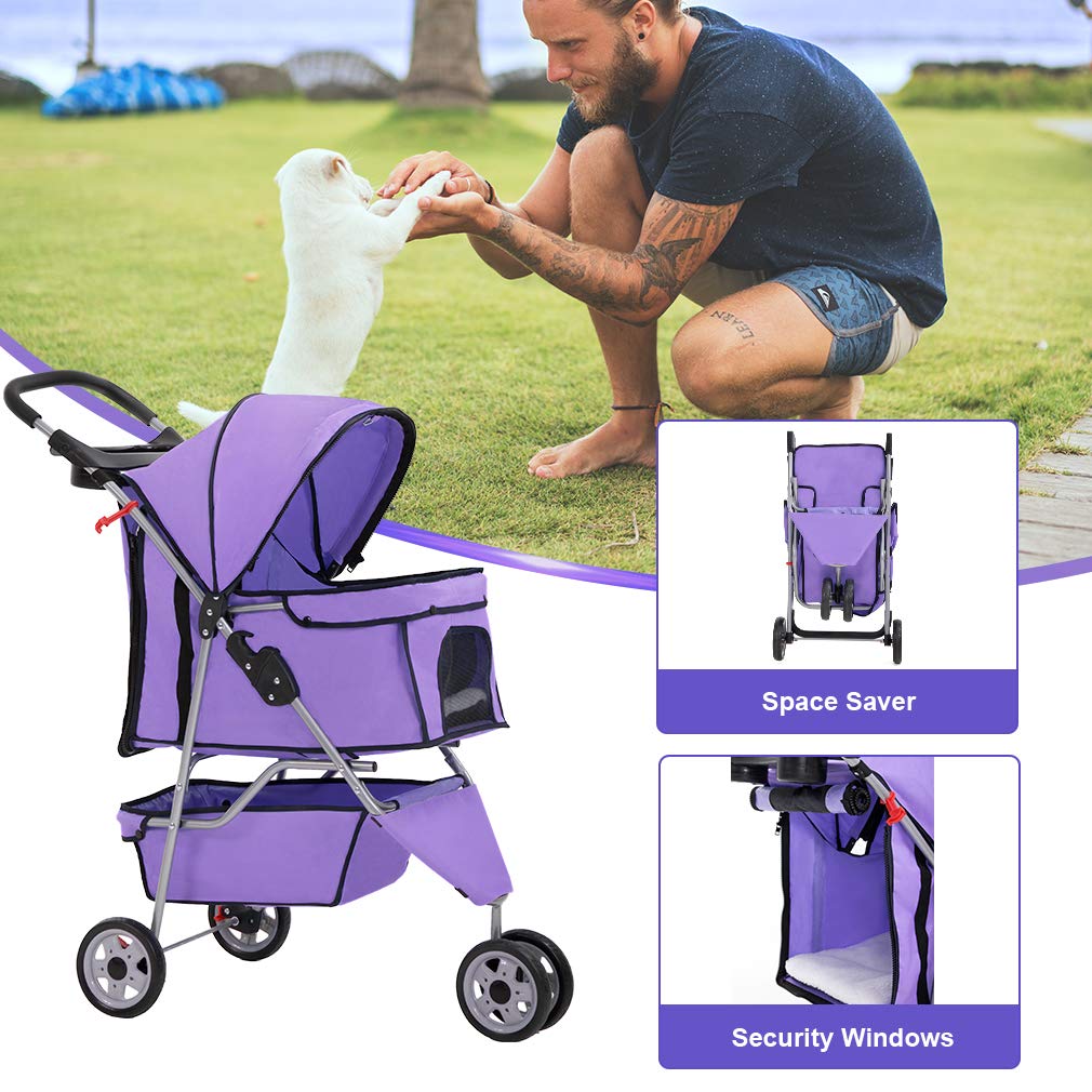 BestPet Poussette 3 Roues, tissu imperméable et facile à nettoyer.