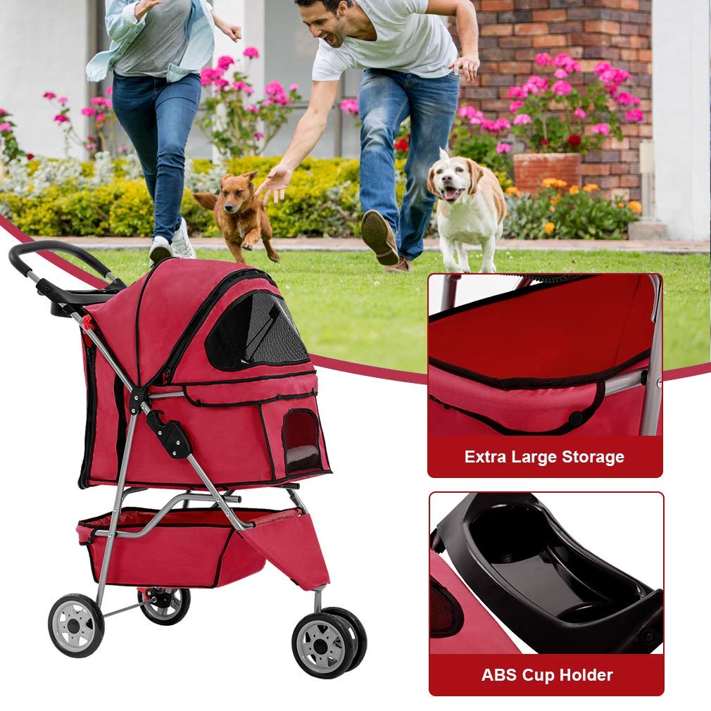 BestPet Poussette avec porte-gobelet pratique en rouge