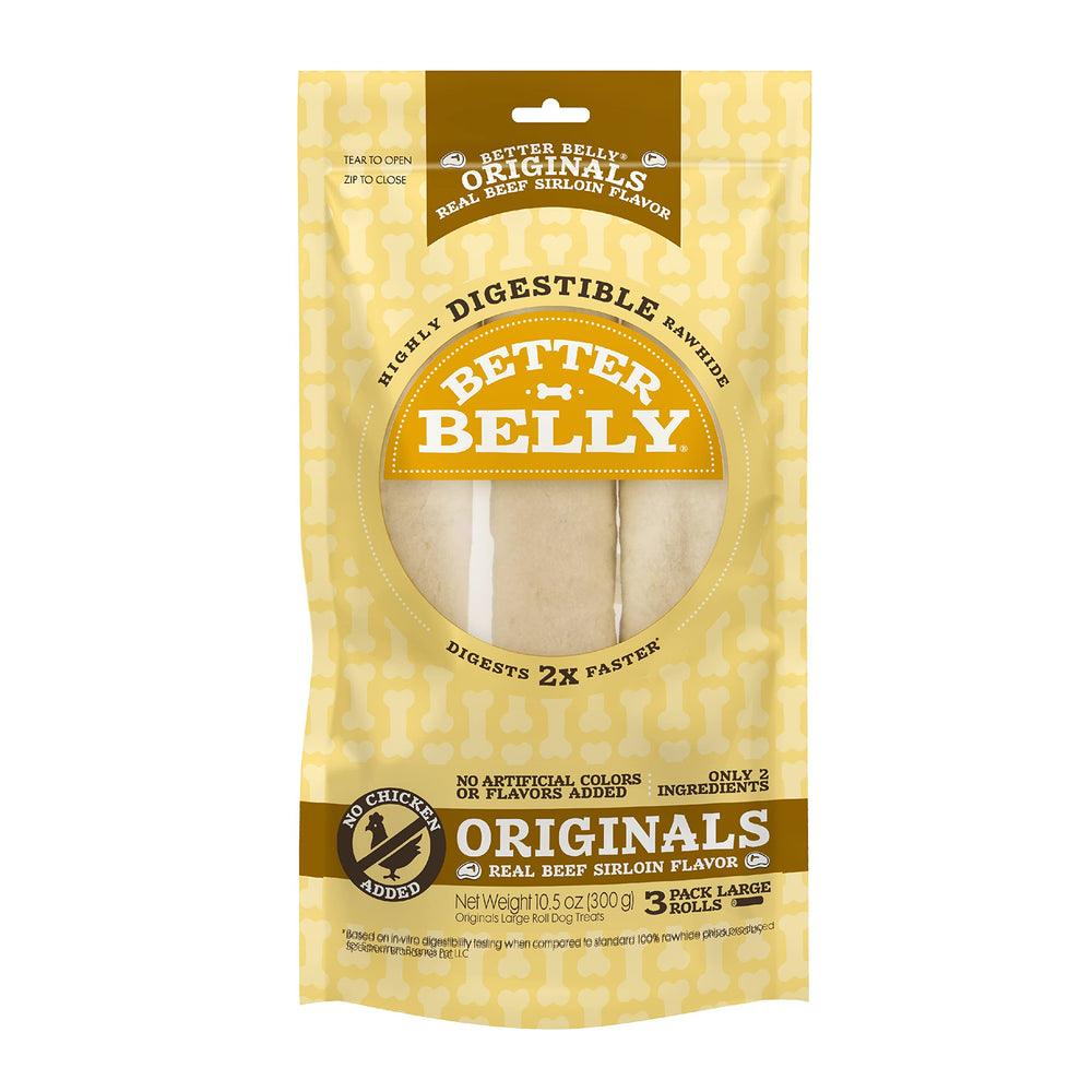 Better Belly Originals Large Rolls goût boeuf sirloin, récompense savoureuse pour chien.