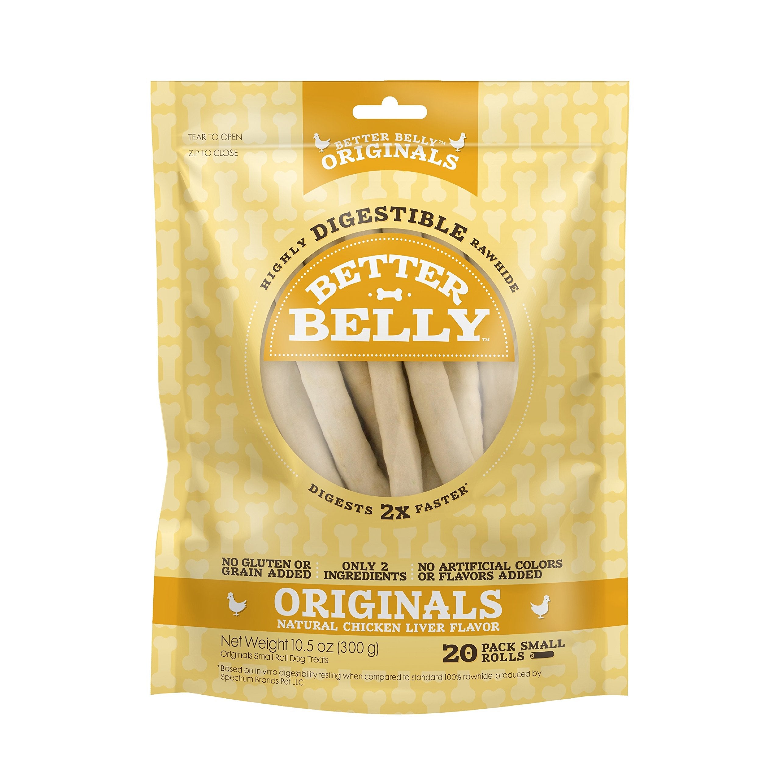 Better Belly Originals Rouleaux petits foie de poulet, goût apprécié et digestibilité améliorée.