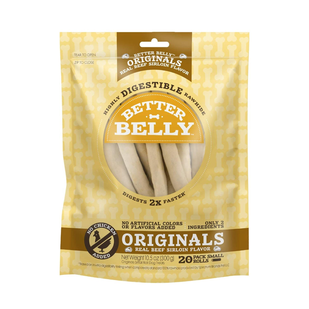Better Belly Originaux Petits Rouleaux Boeuf Sirloin, friandise savoureuse pour chiens.