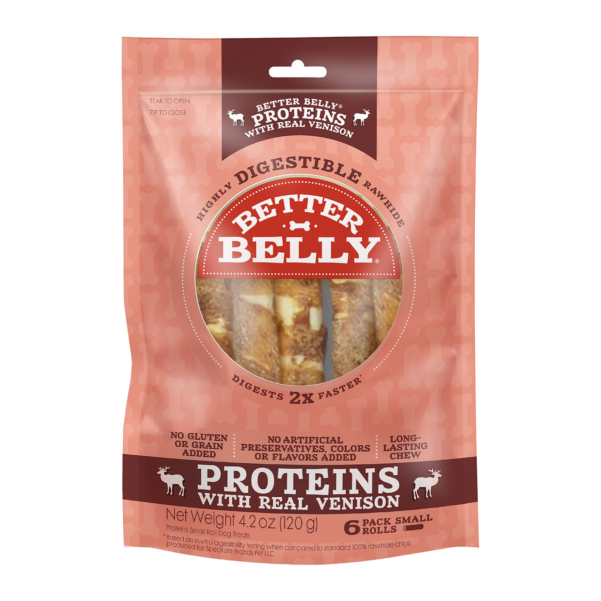 Better Belly Protéines à la venaison – rouleaux, friandise protéinée facilement digeste pour chiens.