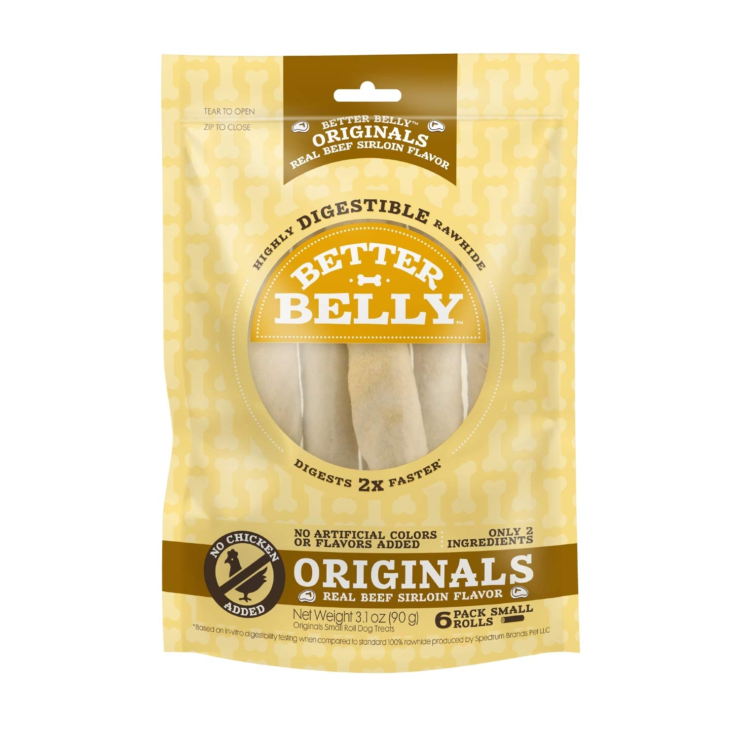 Better Belly Roll boeuf sirloin format petit, friandise digeste pour chien.