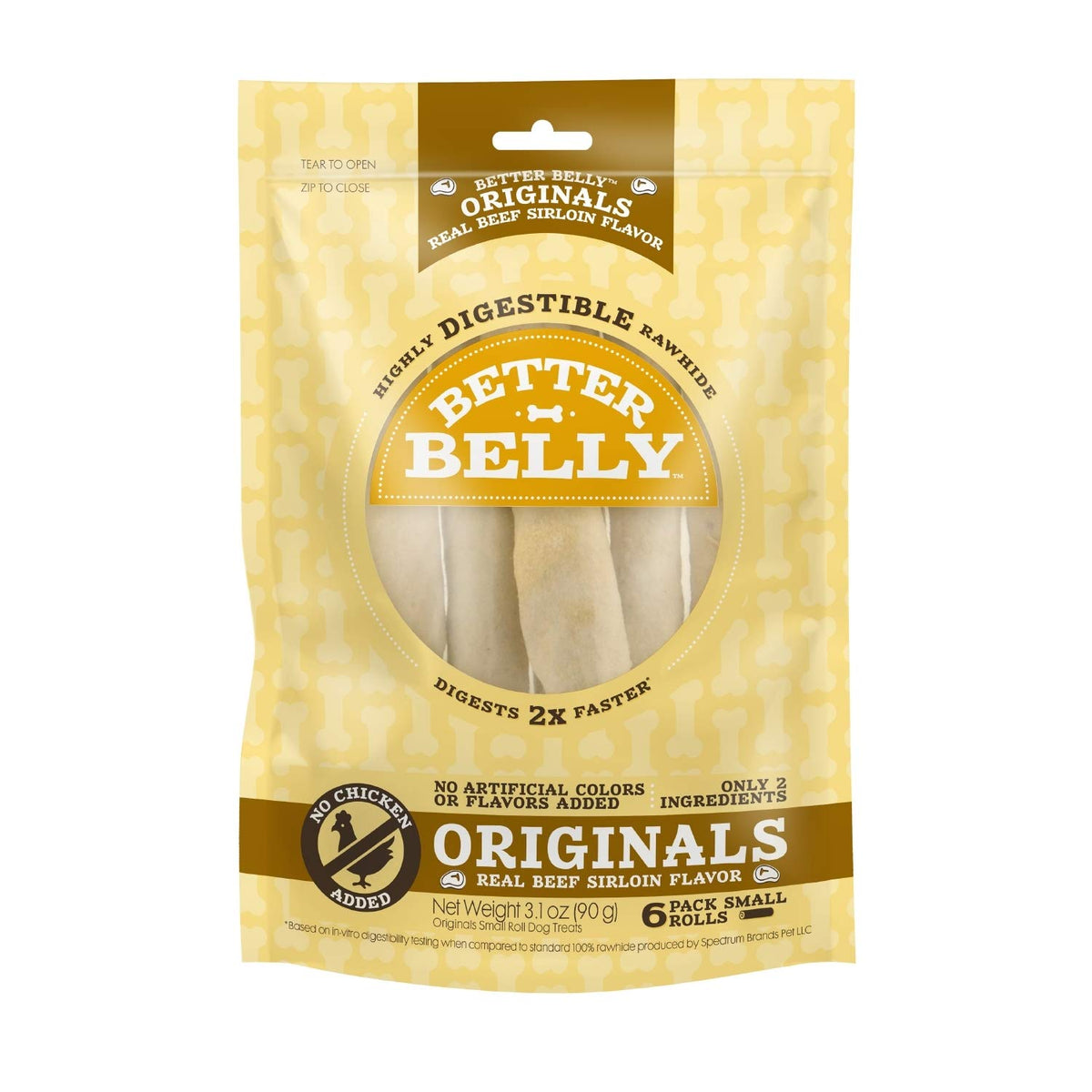 Better Belly Roll boeuf sirloin format petit, friandise digeste pour chien.