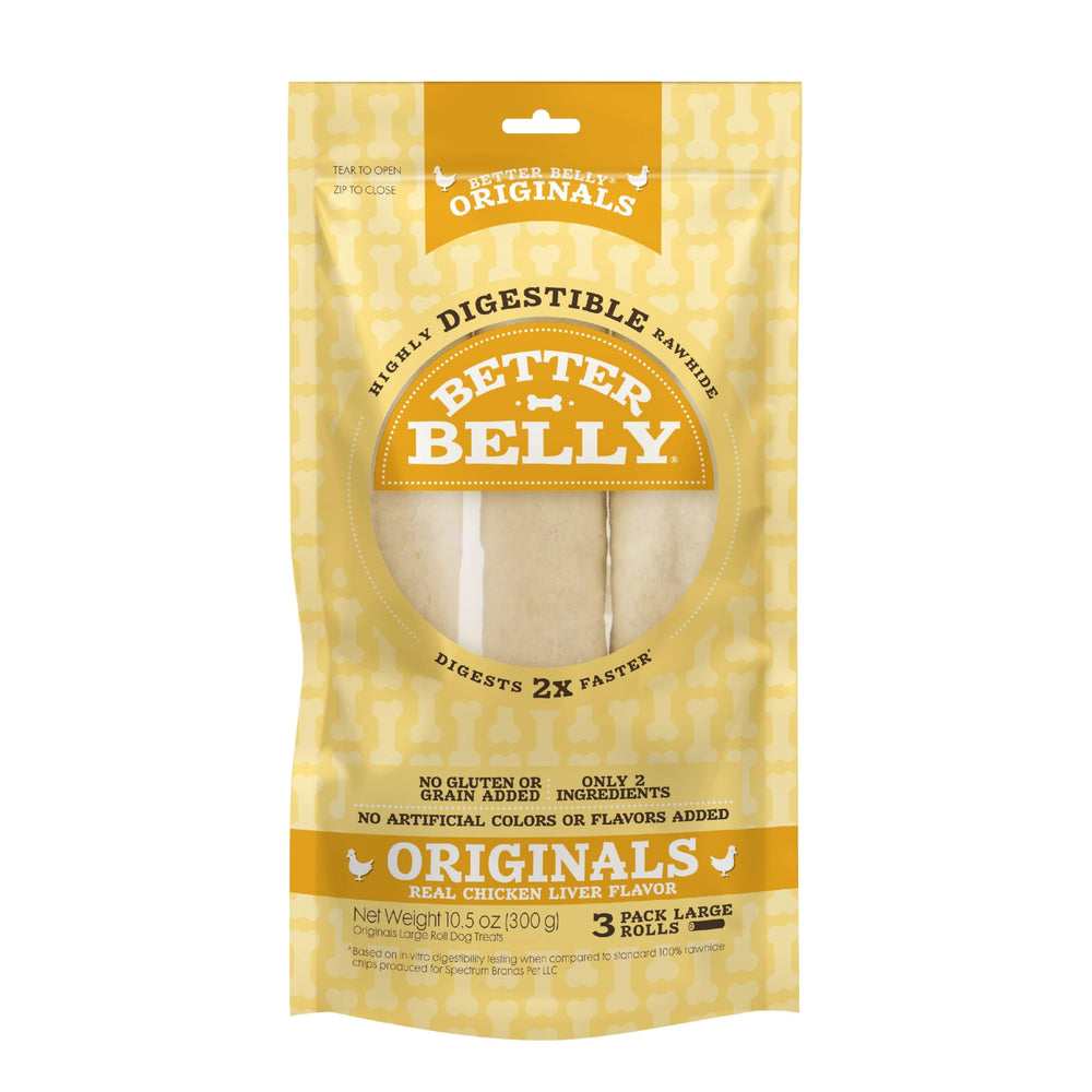 Better Belly – rouleau cuir brut naturel, friandise digeste pour chien.