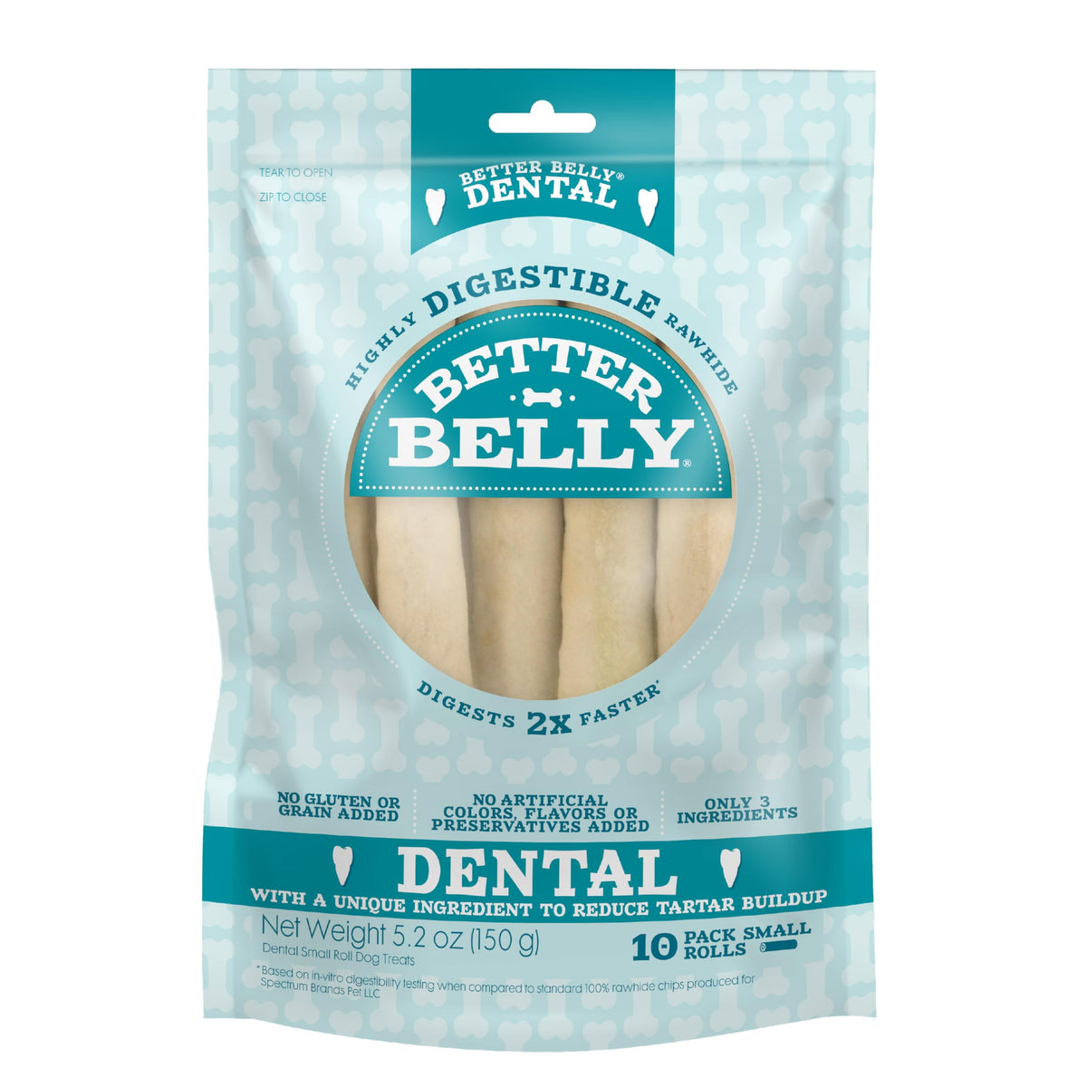 Better Belly rouleaux dentaires en cuir de bœuf brut, faciles à digérer pour chien.