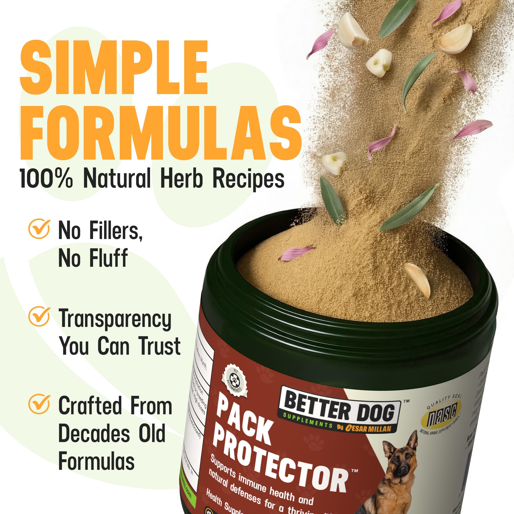 Better Dog Supplements Pack Protector – mélangé herbal, ingrédients naturels