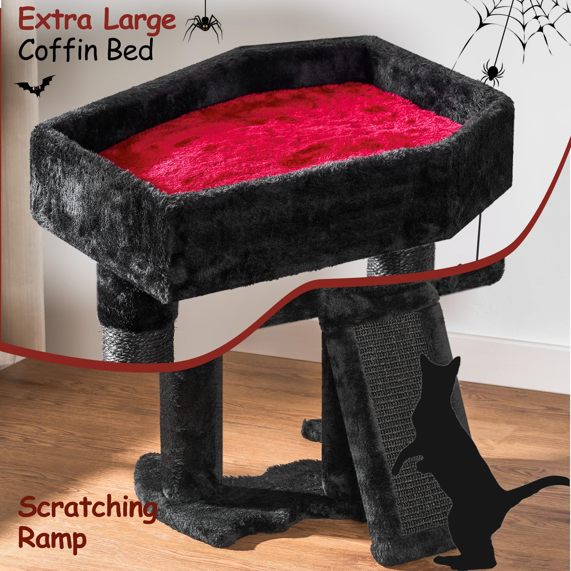 BEWISHOME arbre-chat design noir et rouge pour décor gothique.